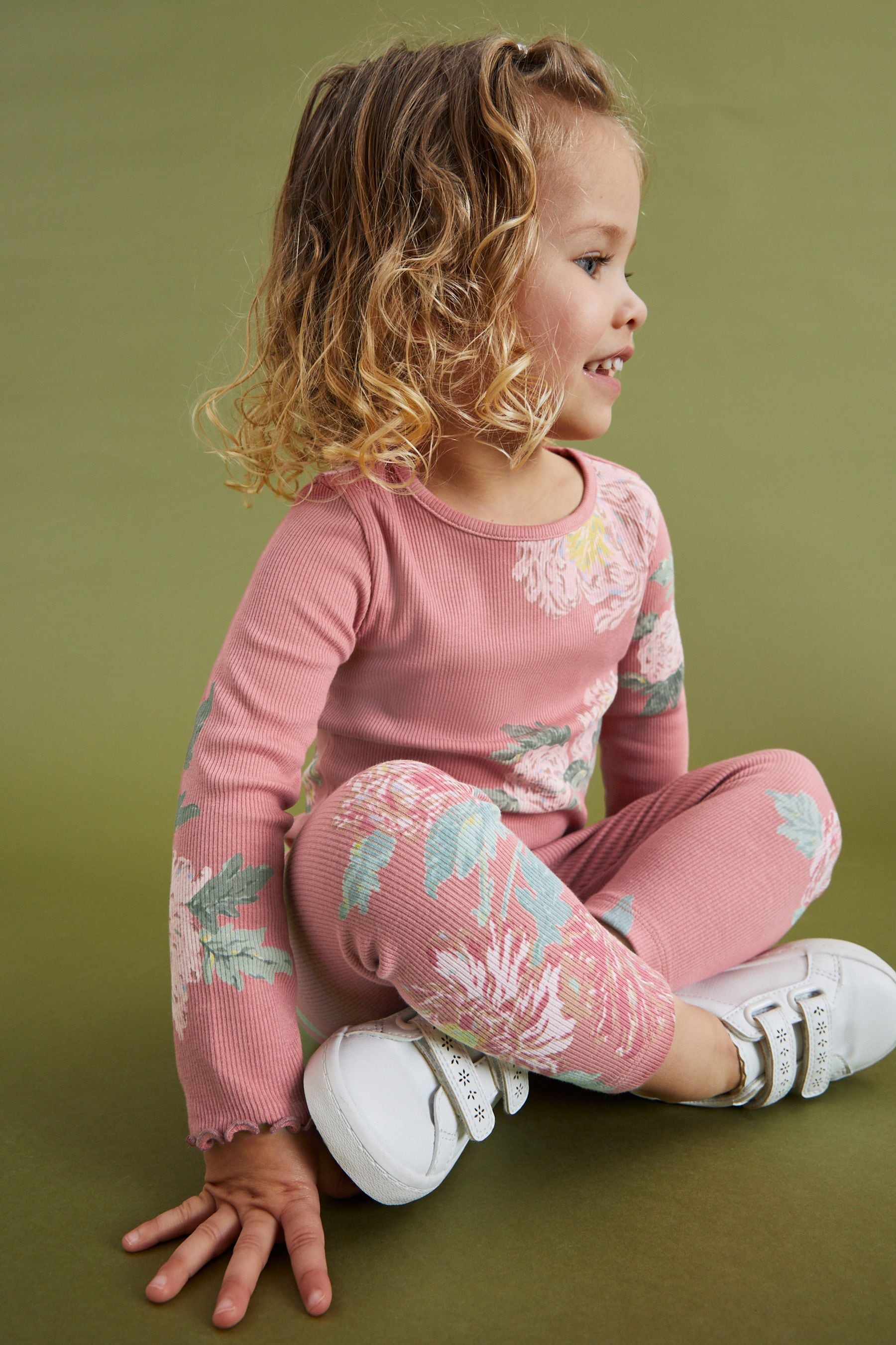 Pink Floral Cotton Rich Long Sleeve Rib T-Shirt (3mths-7yrs)