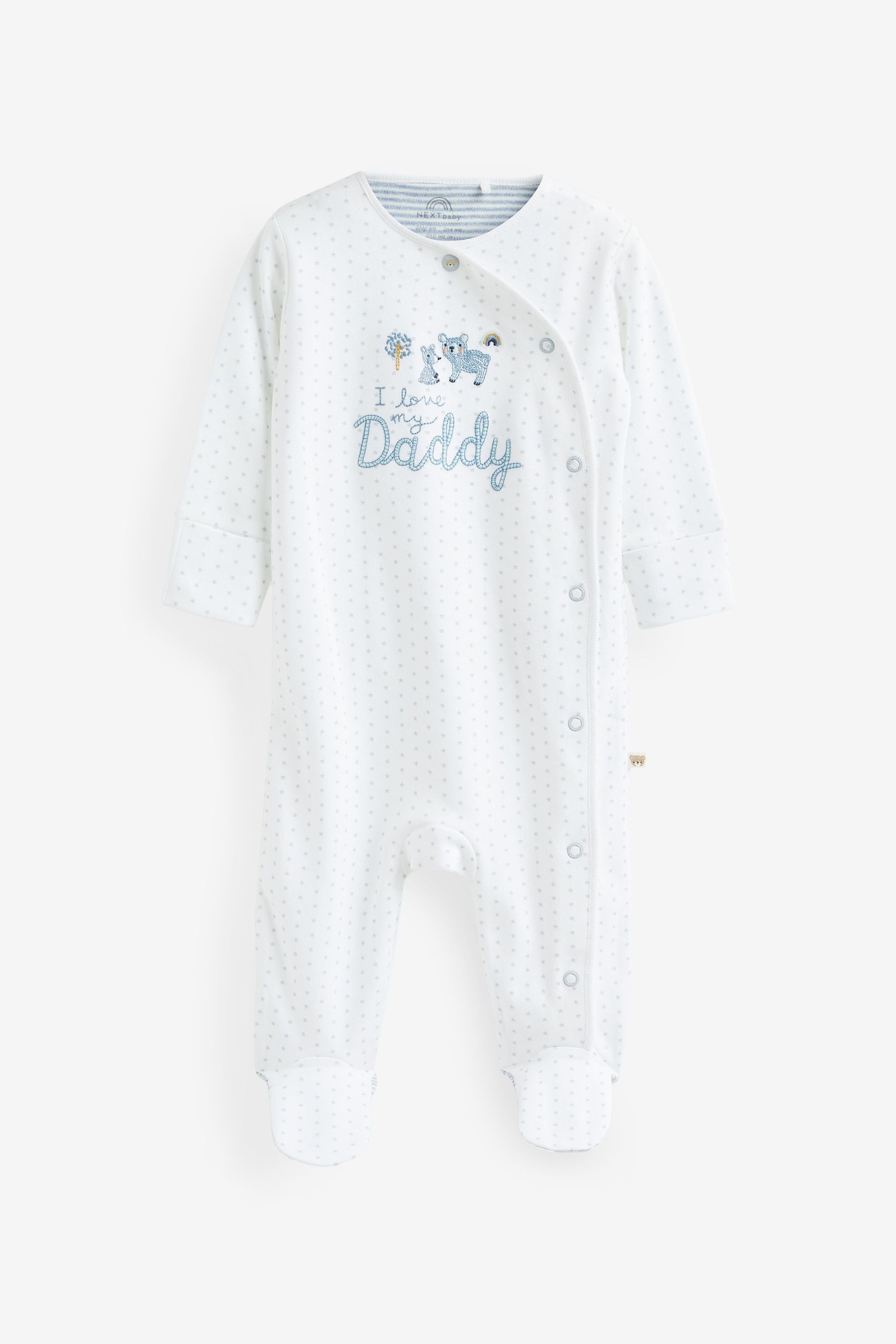 White/Blue 100% Cotton Bear Family Sleepsuit (0-2yrs)