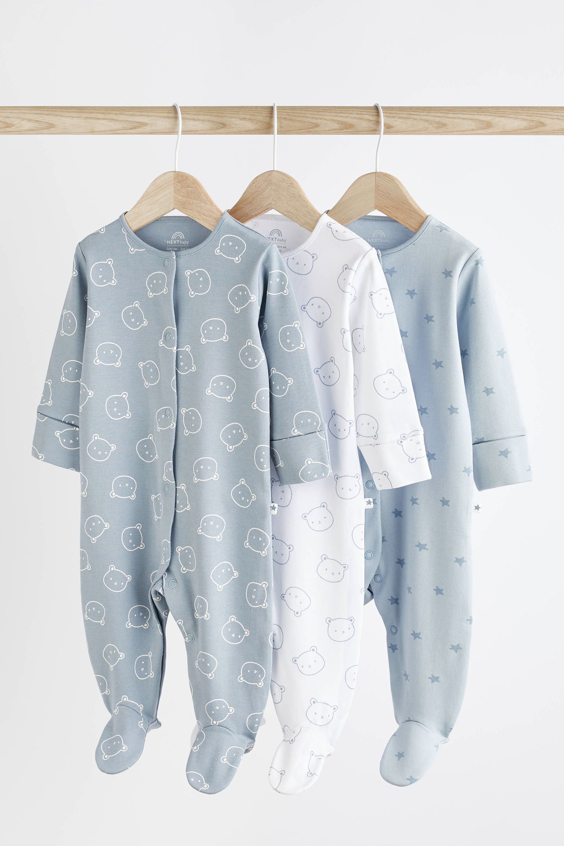 Blue Baby 100% Cotton Sleepsuits 3 Pack (0-2yrs)