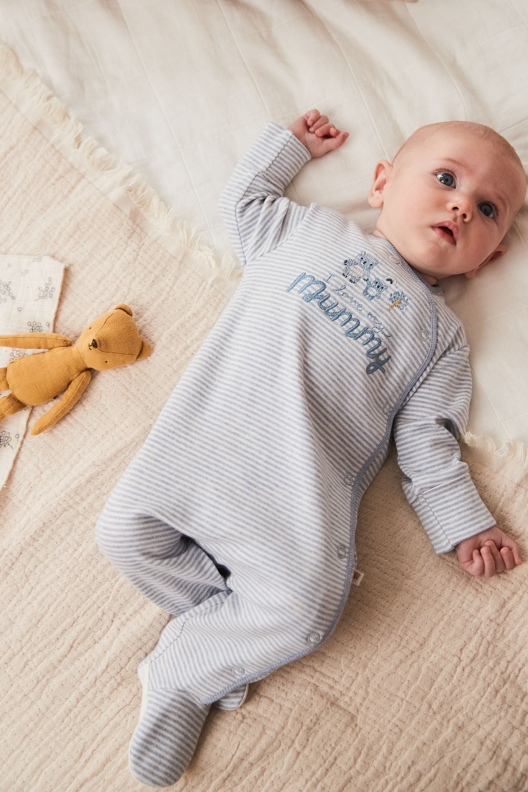 Blue/White 100% Cotton Bear Family Sleepsuit (0-2yrs)