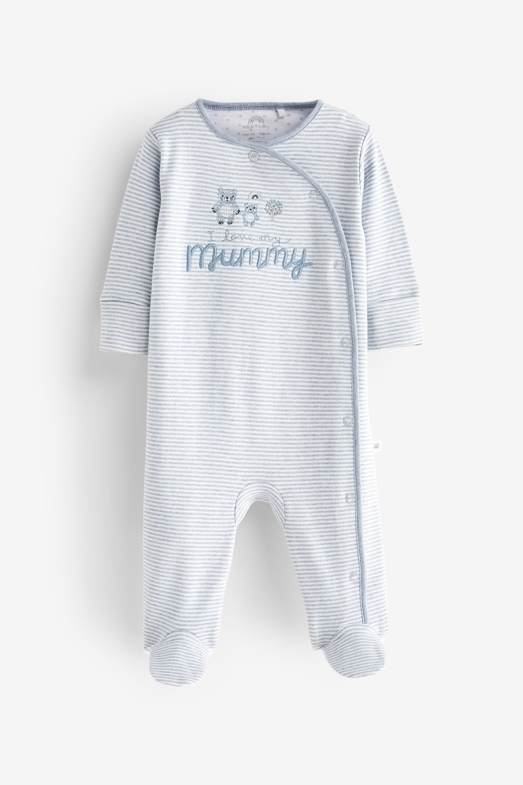 Blue/White 100% Cotton Bear Family Sleepsuit (0-2yrs)