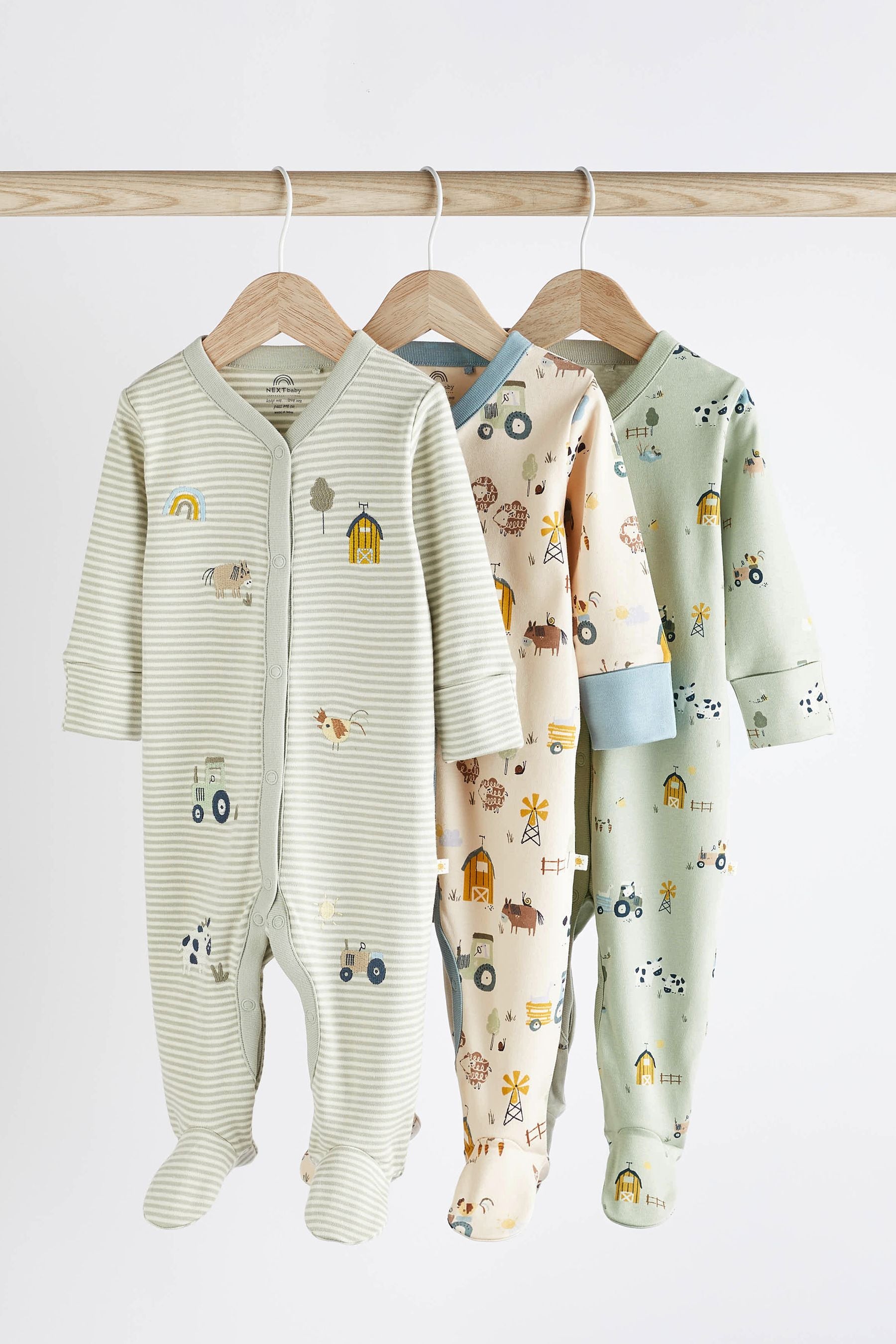 Mint Green Baby Sleepsuits 3 Pack (0-2yrs)