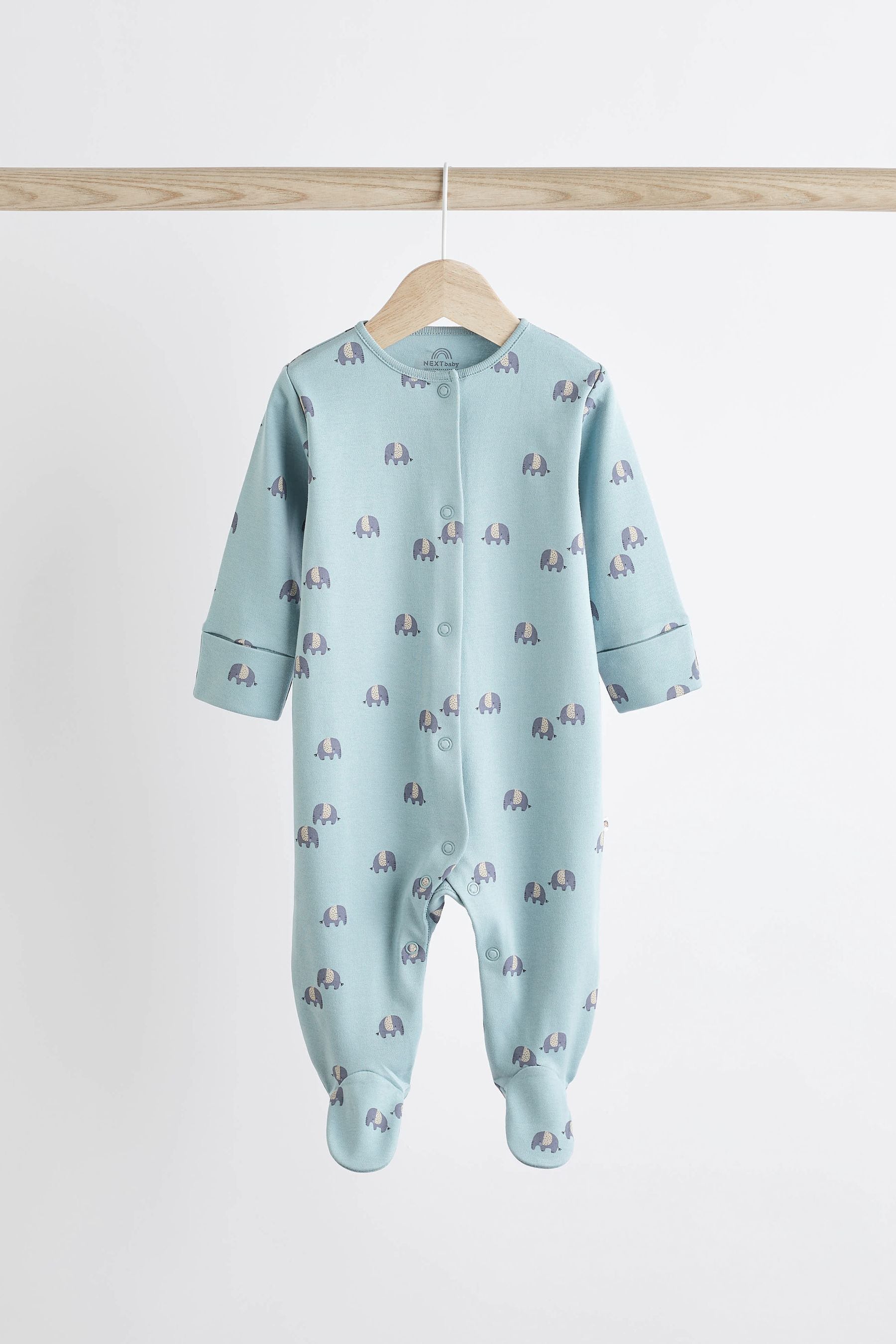 Teal Blue Baby 100% Cotton Sleepsuits 5 Pack (0-2yrs)