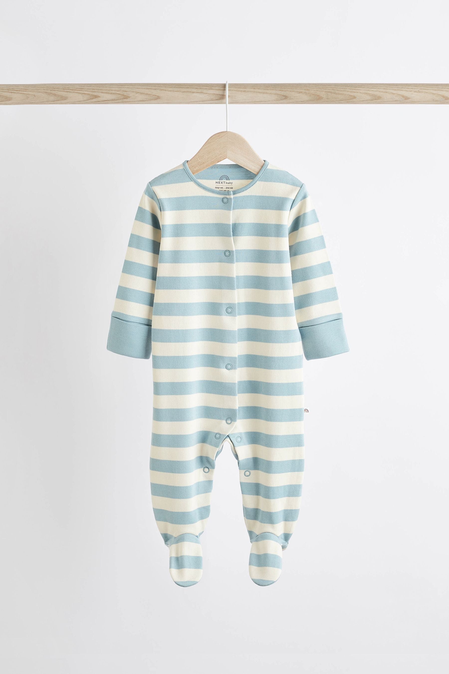 Teal Blue Baby 100% Cotton Sleepsuits 5 Pack (0-2yrs)