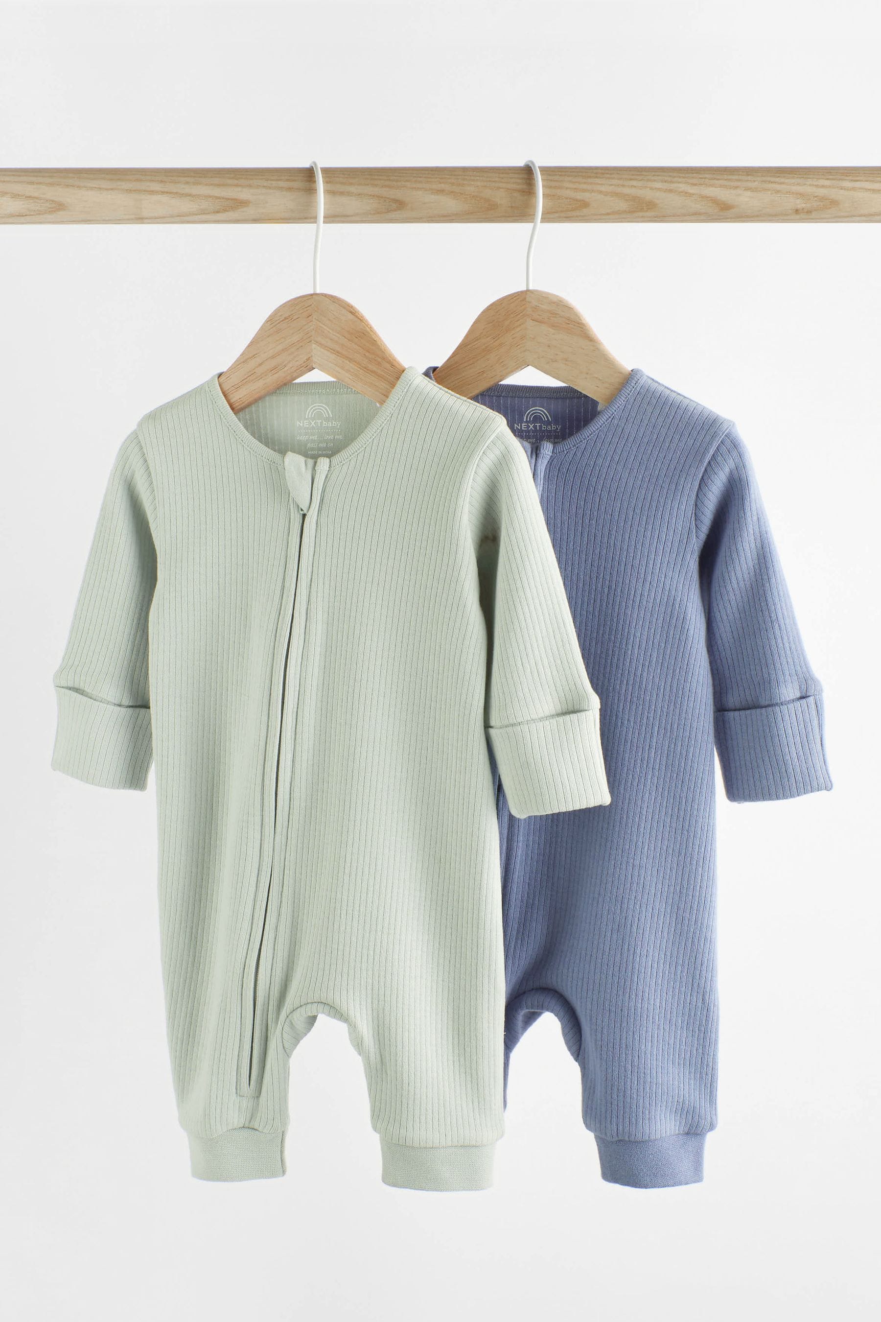 Blue Footless 2 Way Zip Baby Sleepsuits 2 Pack (0mths-3yrs)