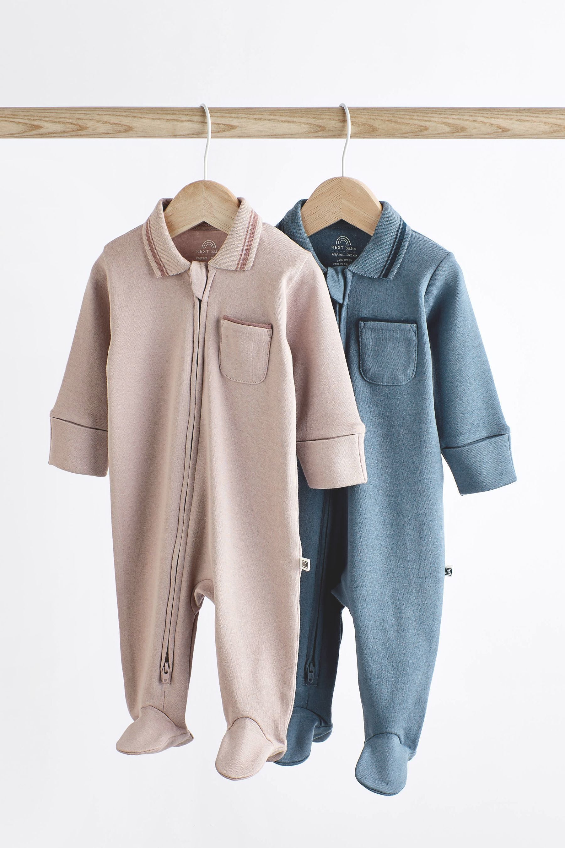 Neutral Baby Collared Sleepsuits 2 Pack (0-18mths)