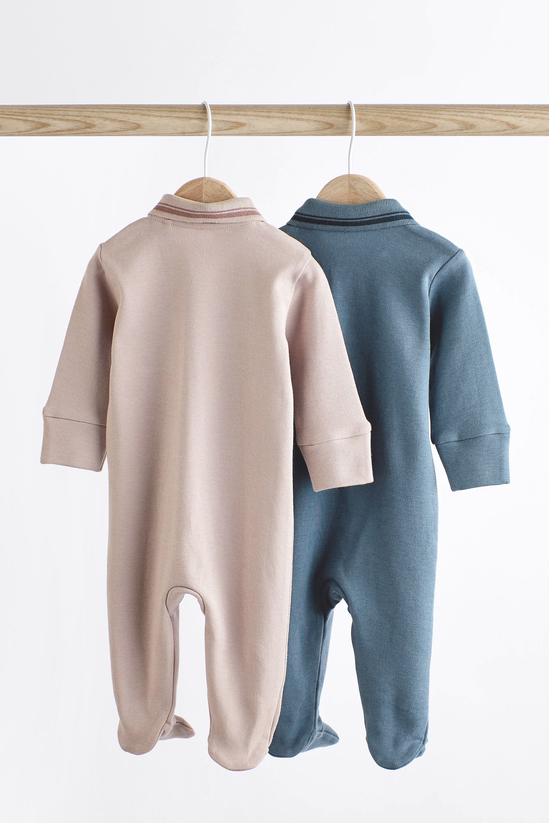 Neutral Baby Collared Sleepsuits 2 Pack (0-18mths)