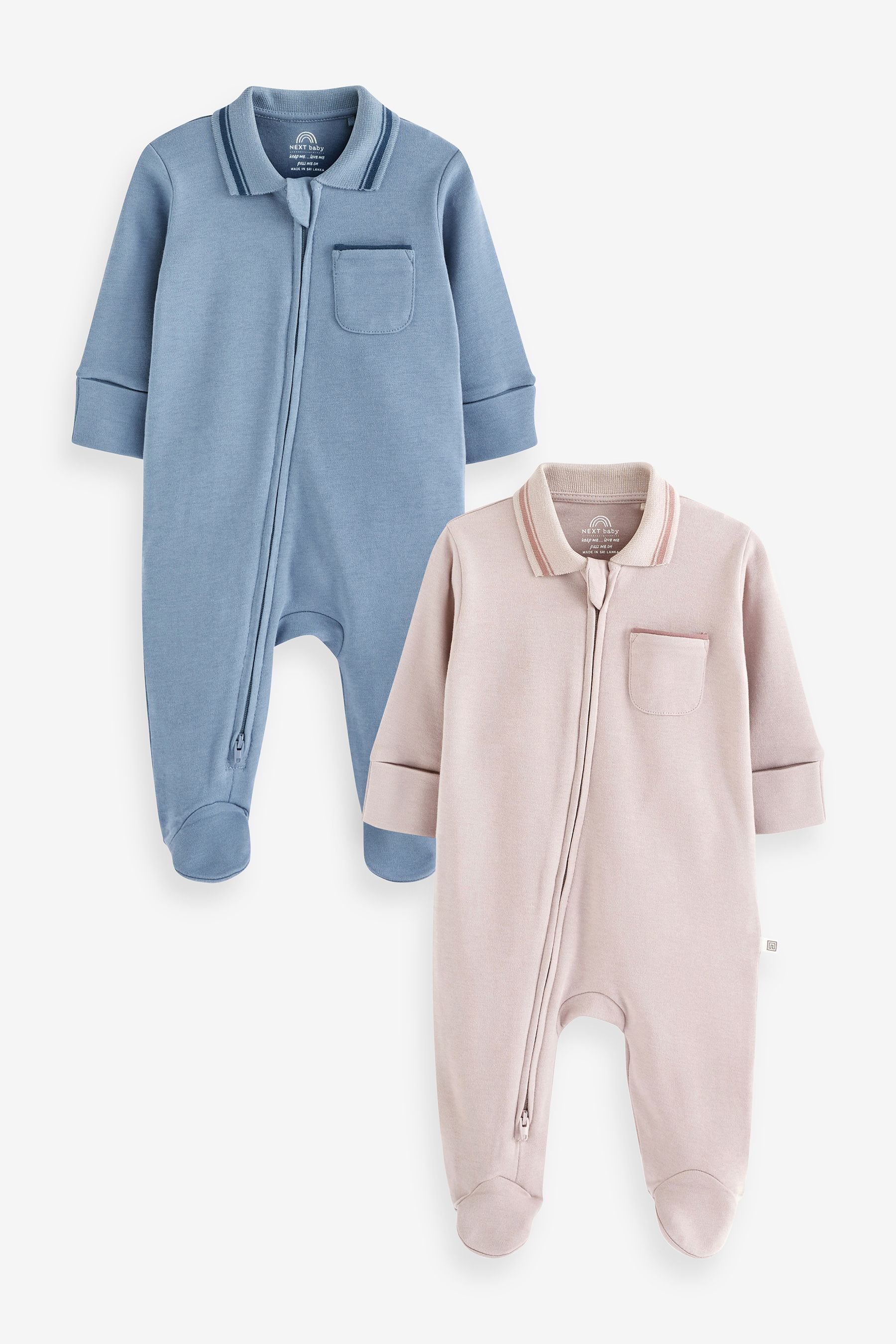 Neutral Baby Collared Sleepsuits 2 Pack (0-18mths)