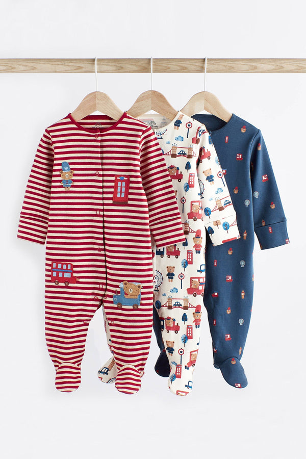 Navy/Red Baby Sleepsuits 3 Pack (0mths-3yrs)