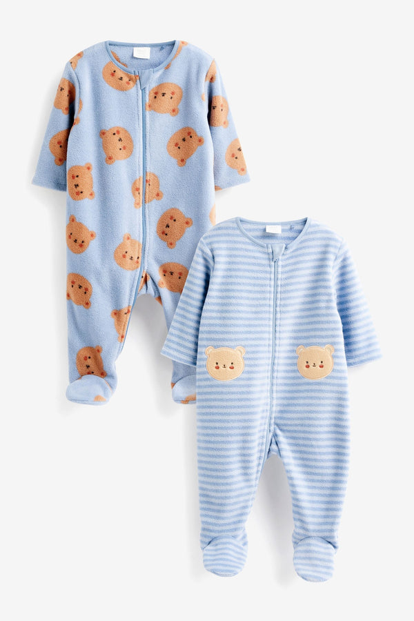 Blue Fleece Baby Sleepsuits 2 Pack