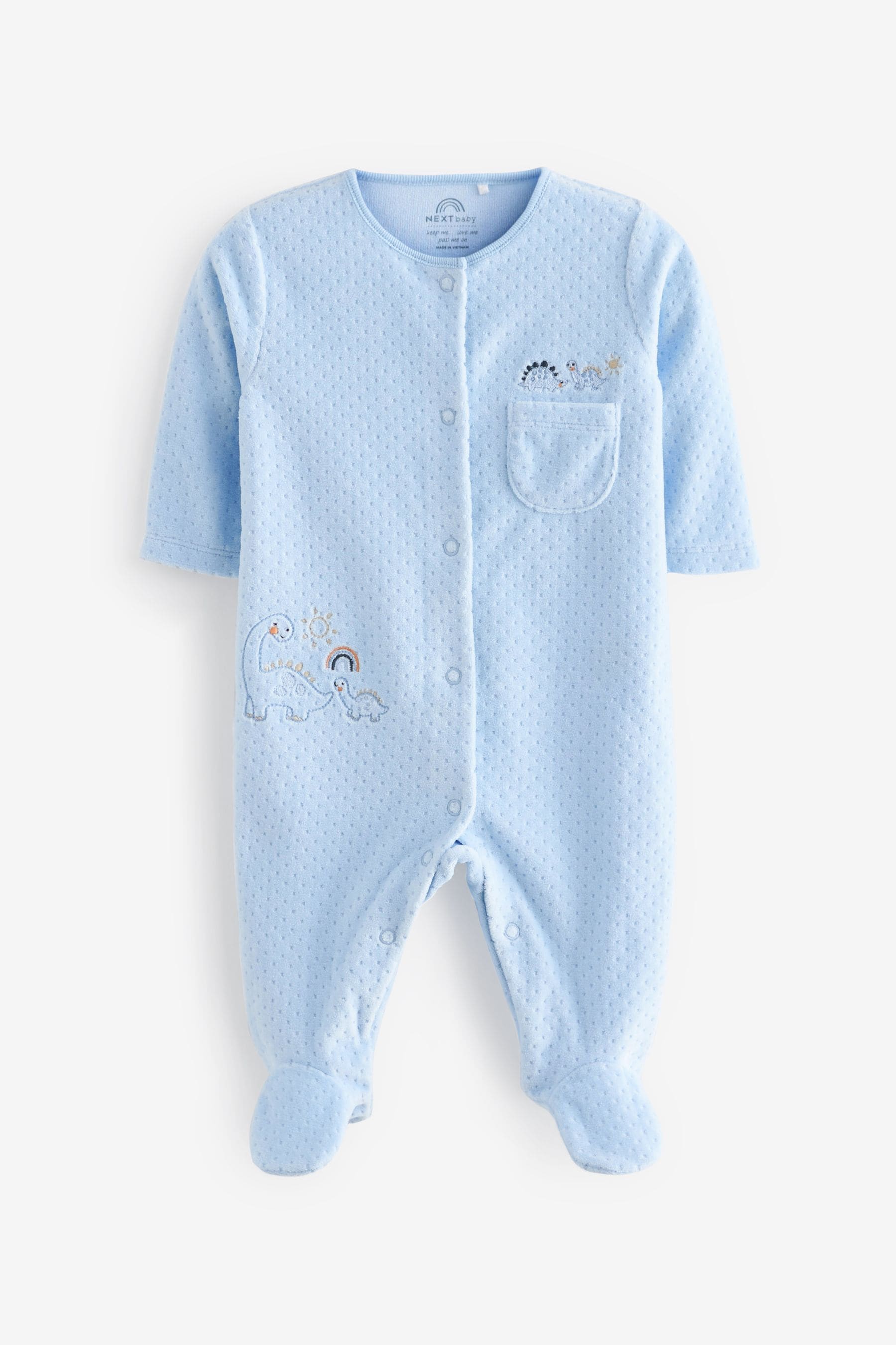 Pale Blue Teddy Bear Textured Baby Sleepsuit (0mths-3yrs)