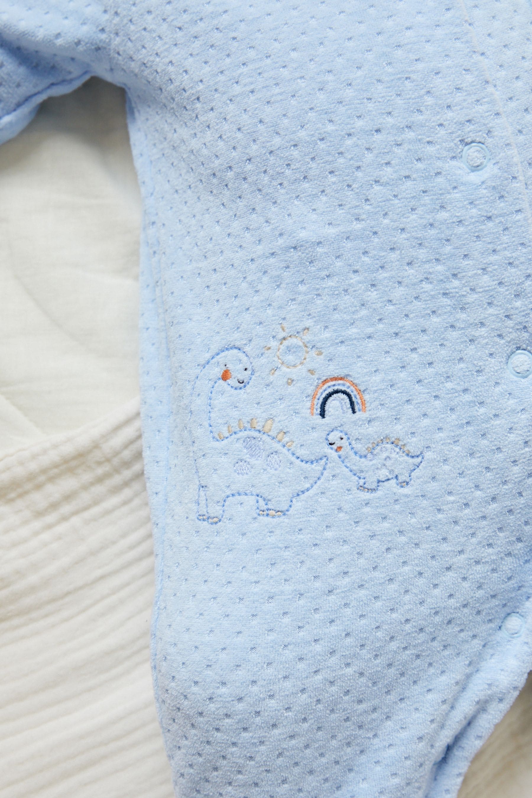 Pale Blue Teddy Bear Textured Baby Sleepsuit (0mths-3yrs)