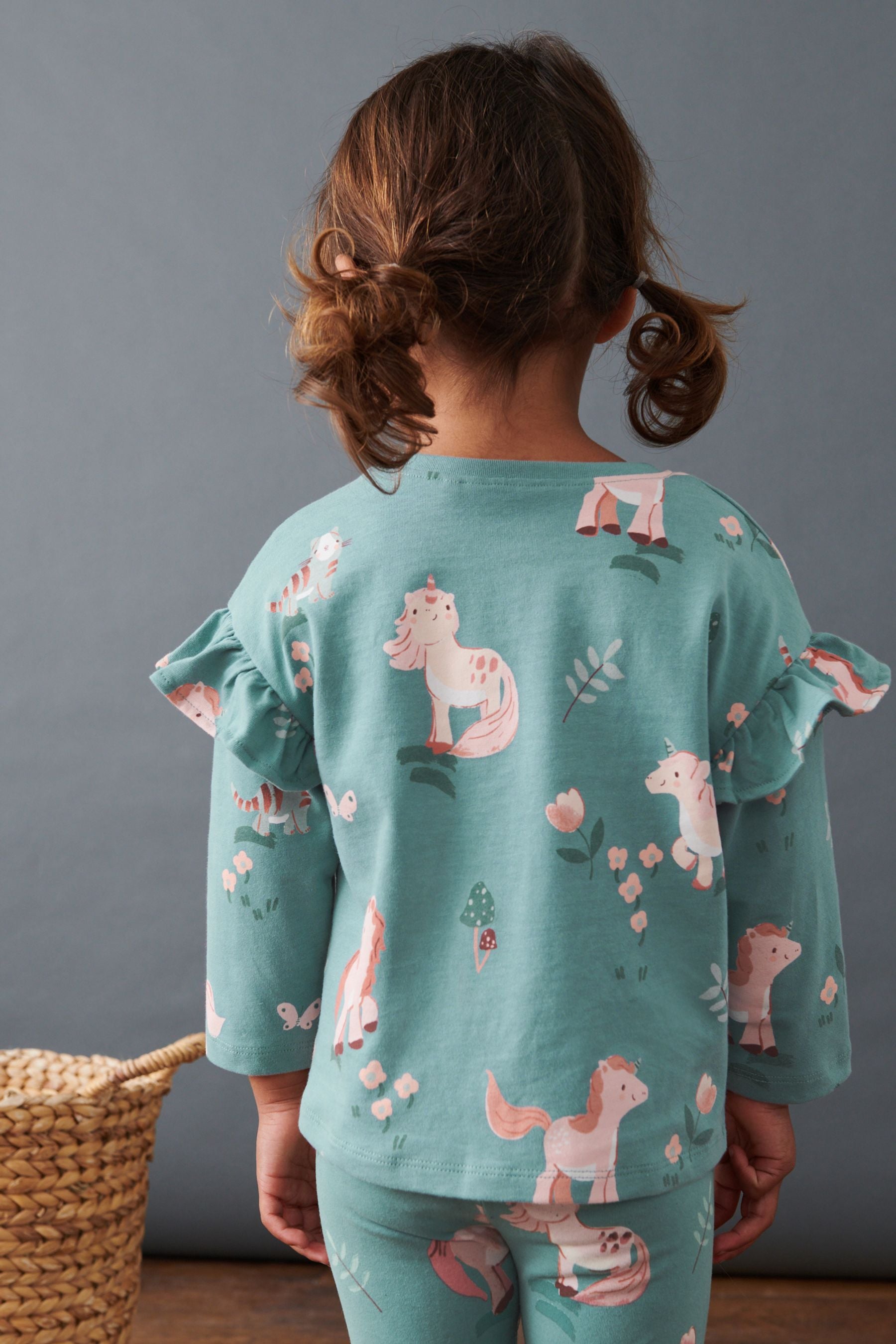 Green Unicorn Long Sleeve Frill Top (3mths-7yrs)