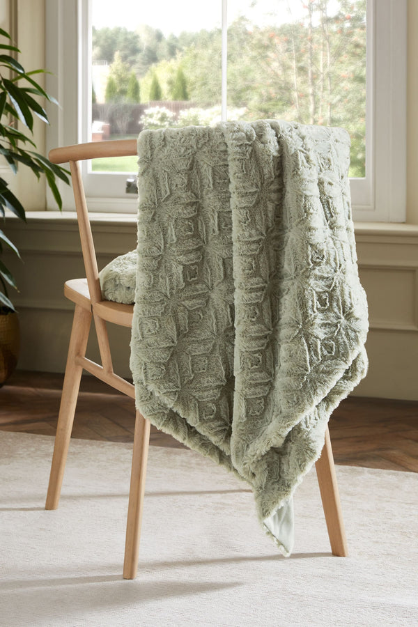 Sage Green Ruby Geometric Faux Fur Throw