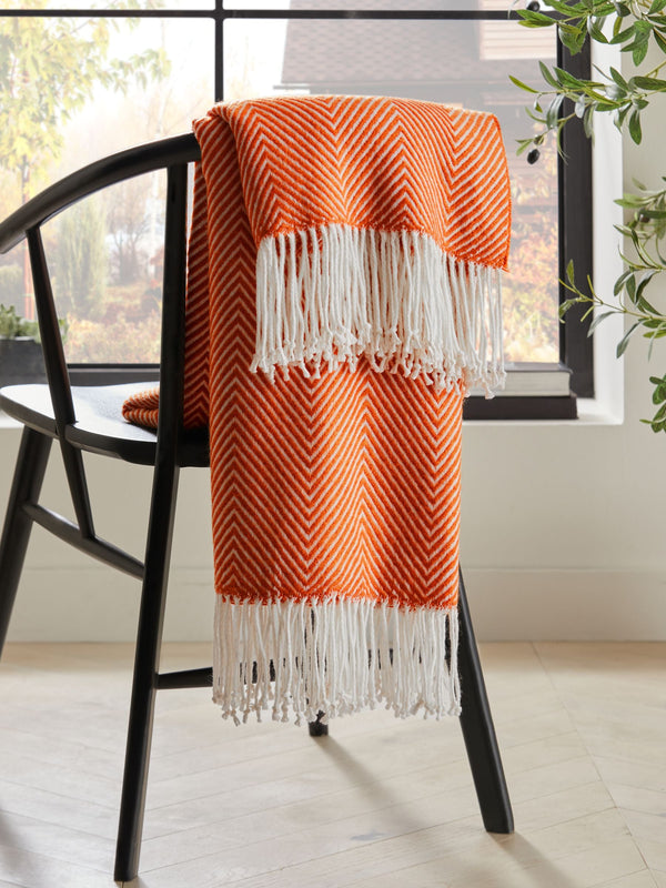 Orange Herringbone Cosy Throw