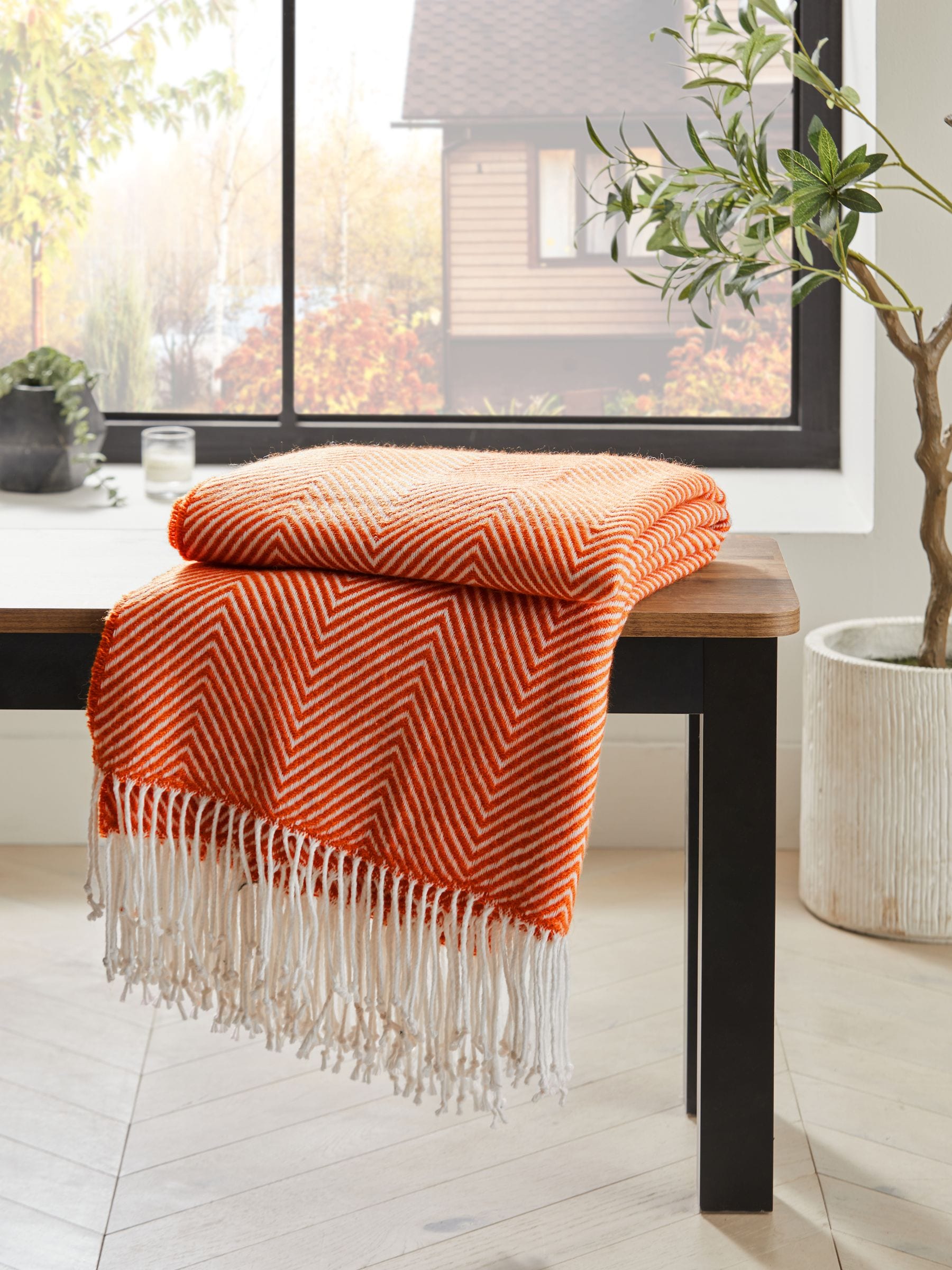 Orange Herringbone Cosy Throw