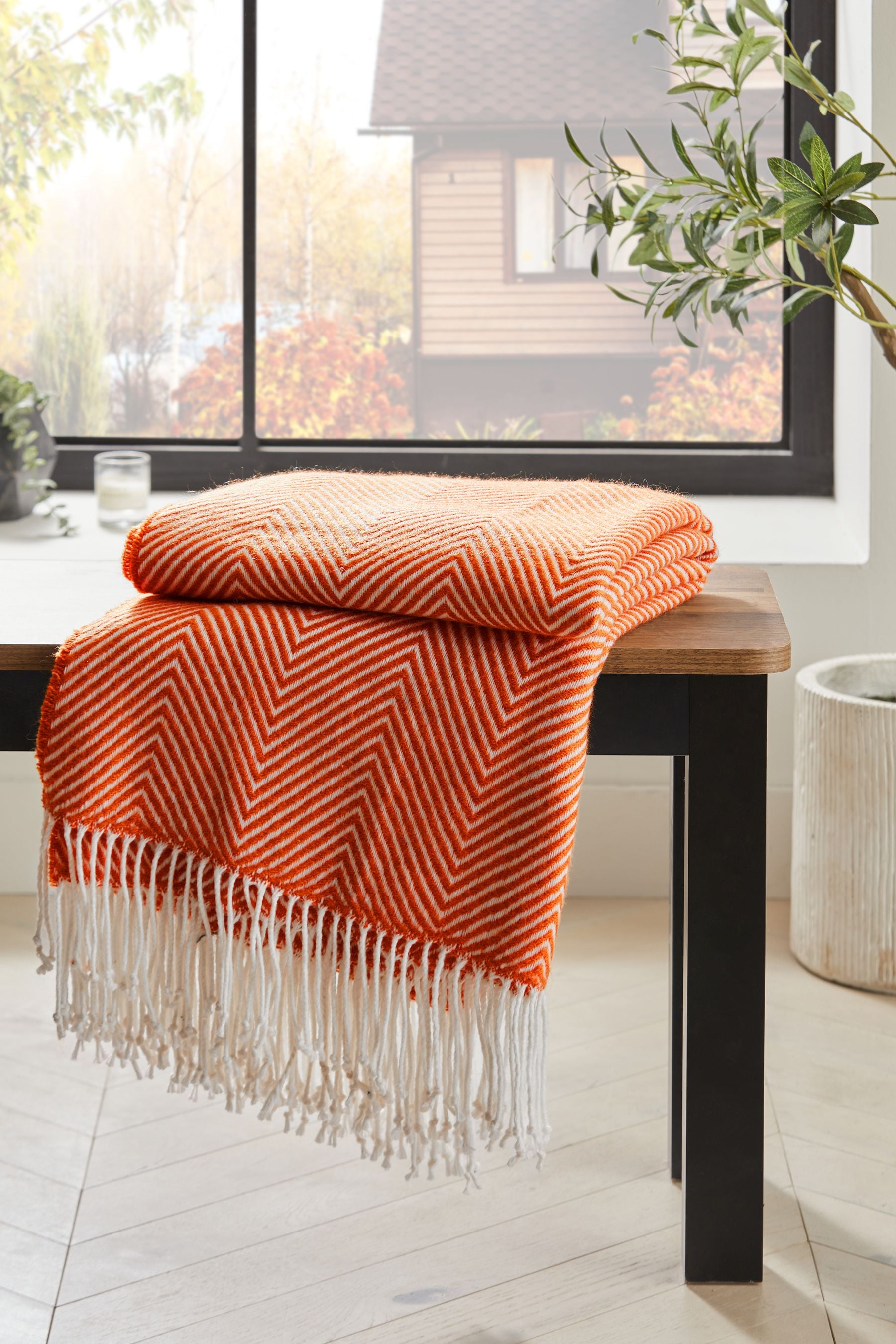 Orange Herringbone Cosy Throw