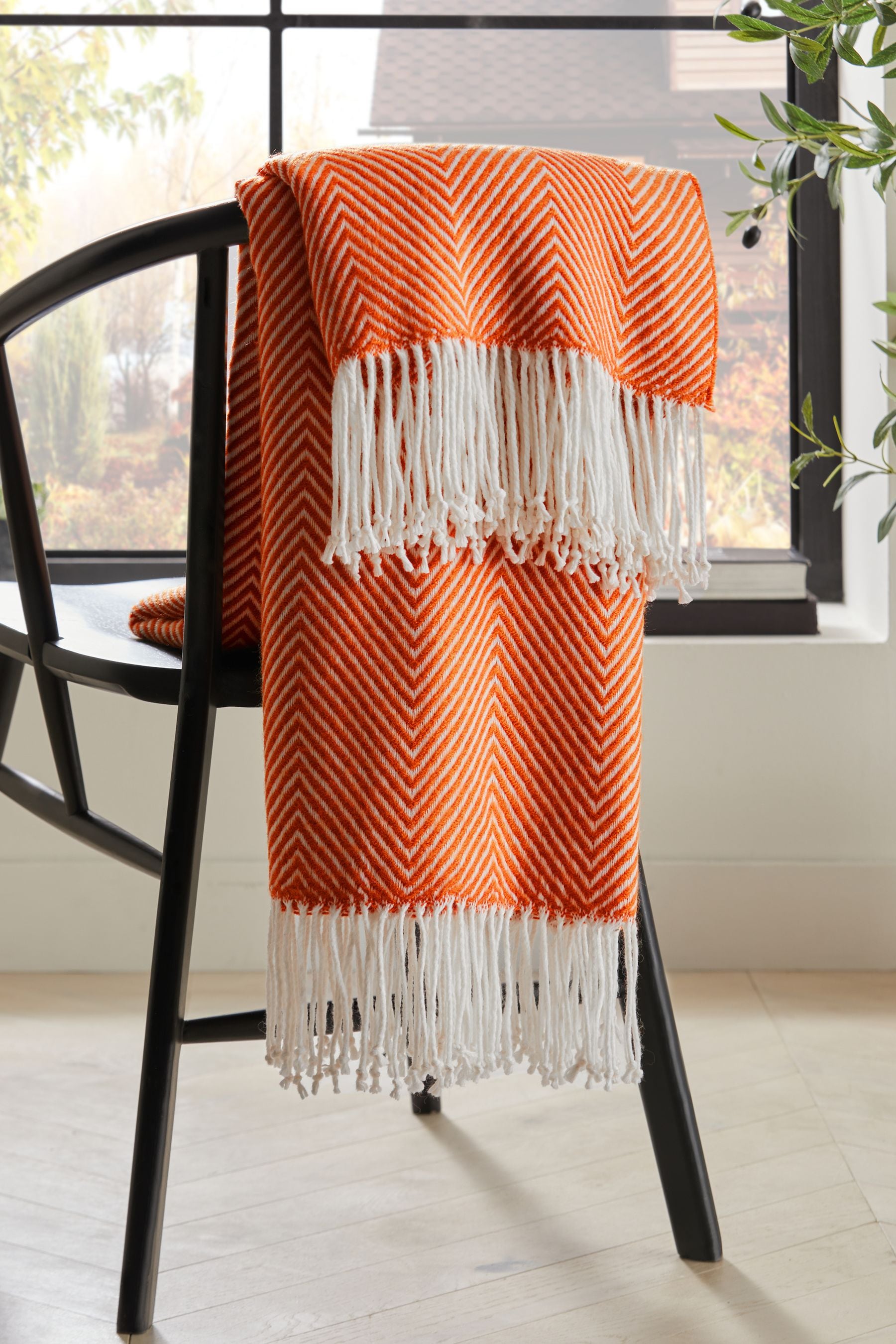 Orange Herringbone Cosy Throw