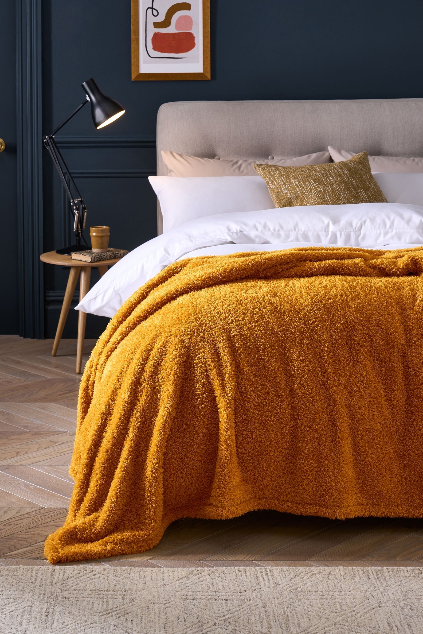 Ochre Yellow Snuggle Teddy Fleece Throw