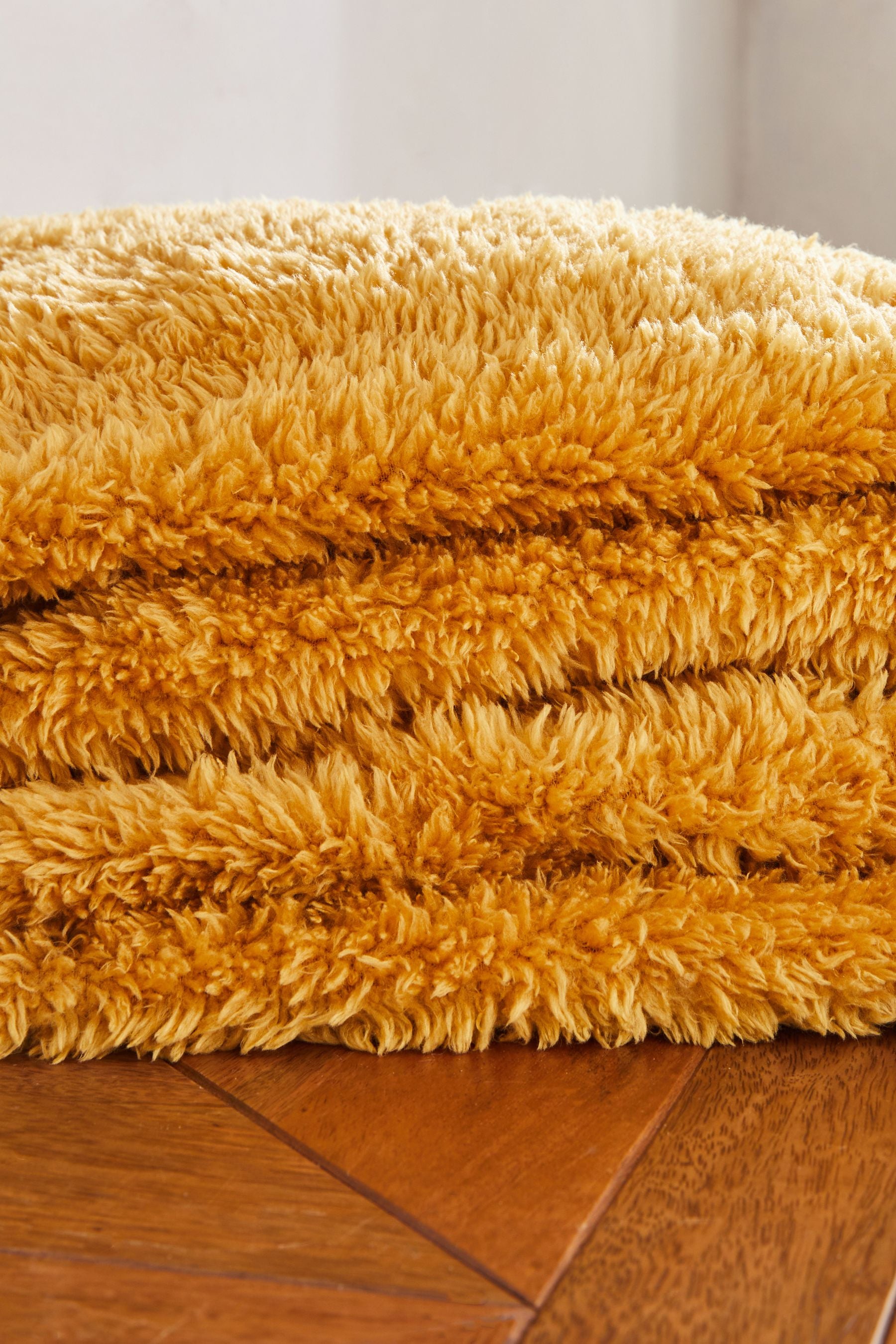 Ochre Yellow Snuggle Teddy Fleece Throw