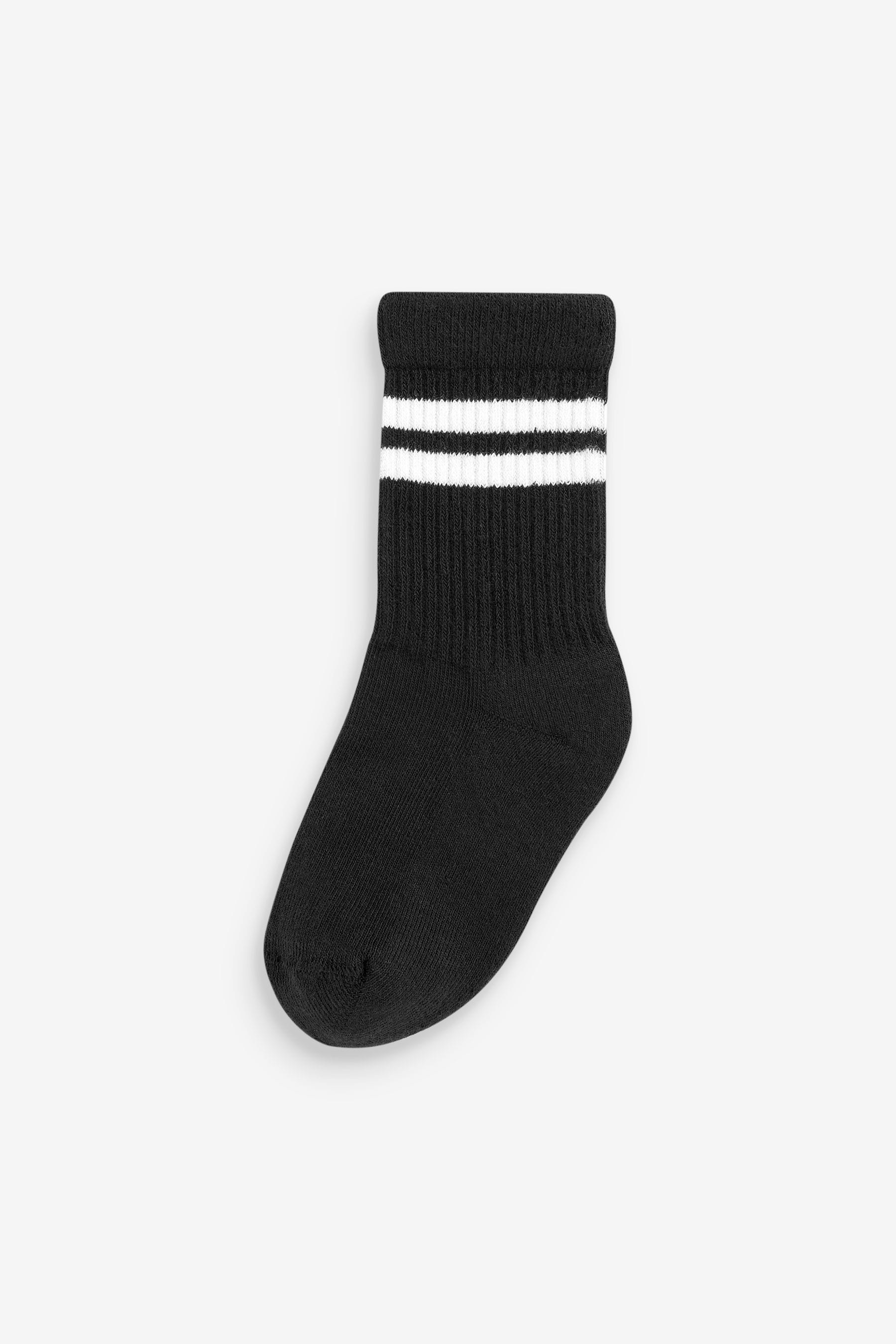 Black Cushioned Footbed Cotton Rich Ribbed Socks 5 Pack