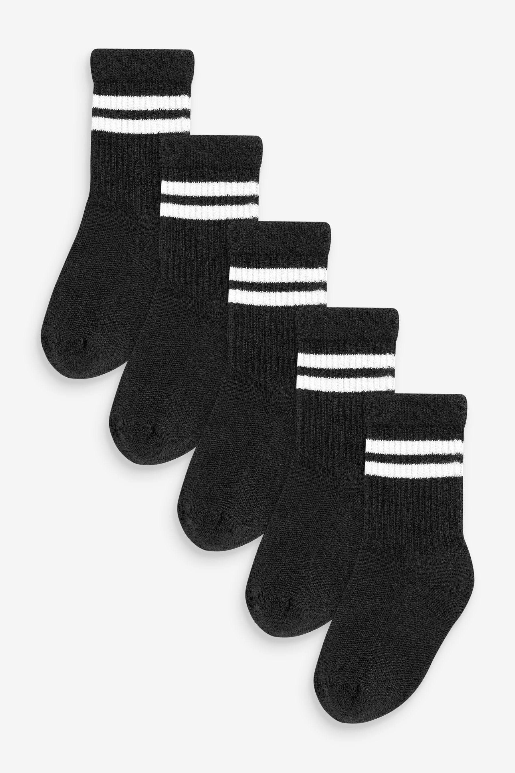 Black Cushioned Footbed Cotton Rich Ribbed Socks 5 Pack