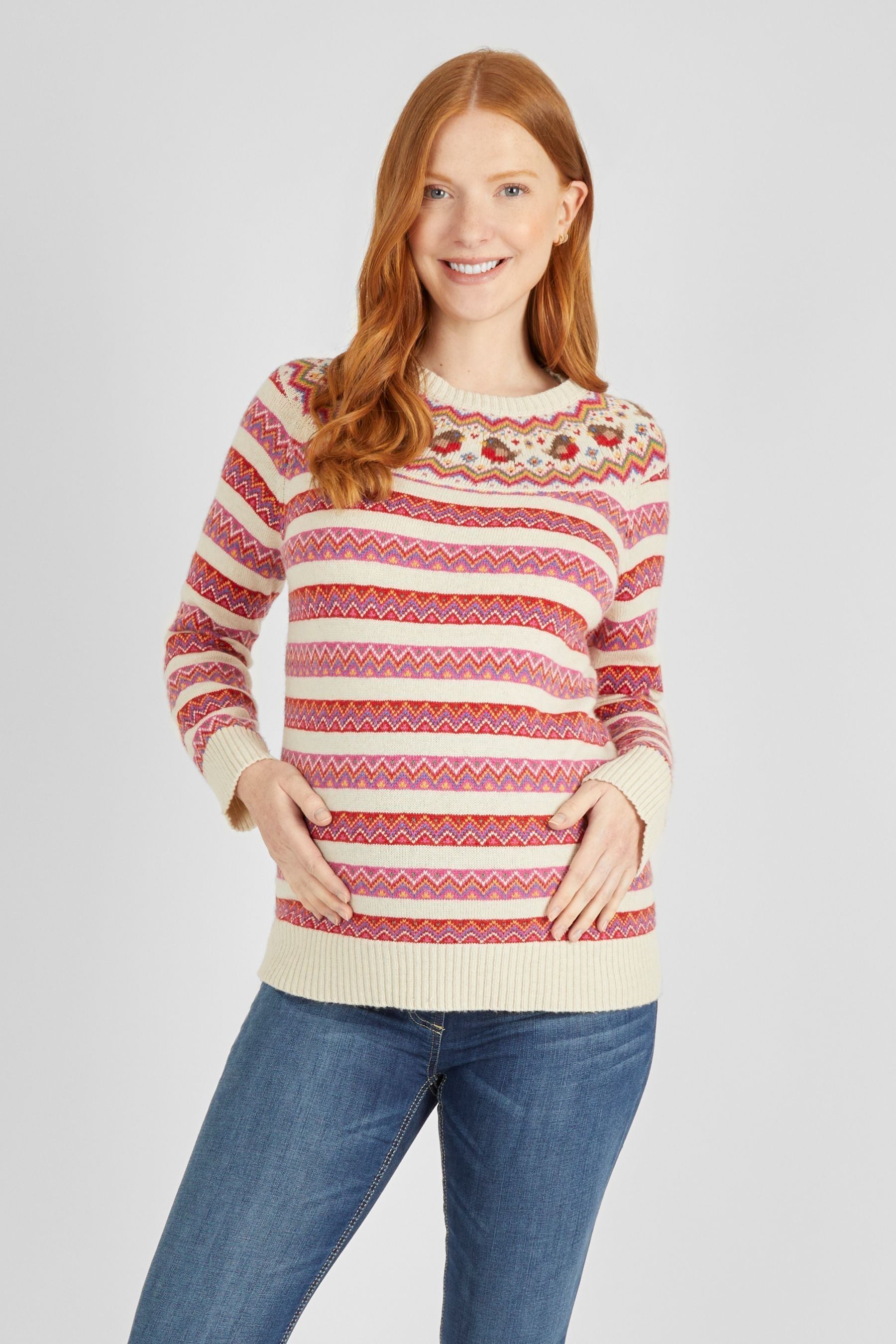 Cream JoJo Maman Bébé Robin Fair Isle Maternity Jumper