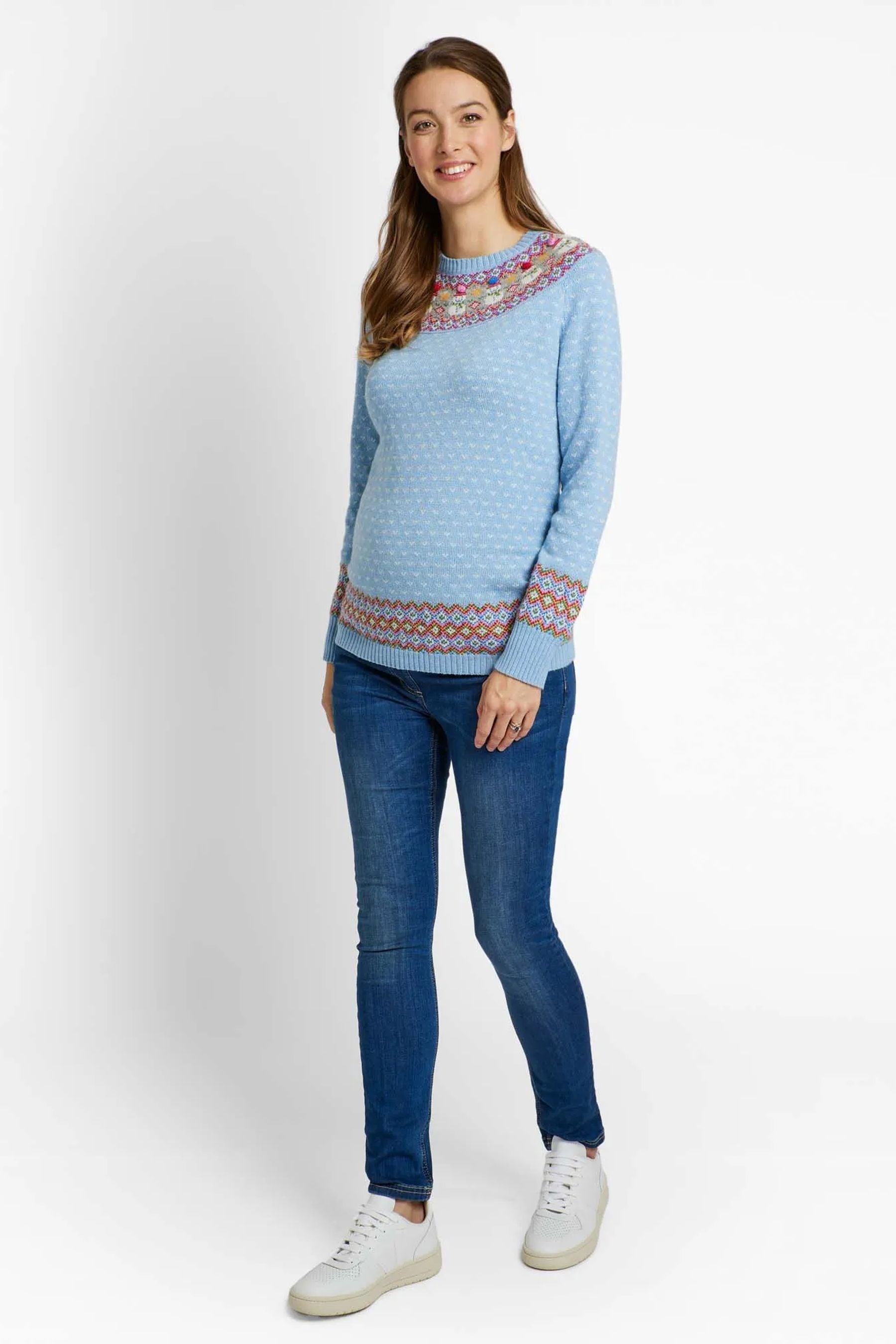 Blue JoJo Maman Bébé Cashmere Mix Snowman Fair Isle Maternity Jumper