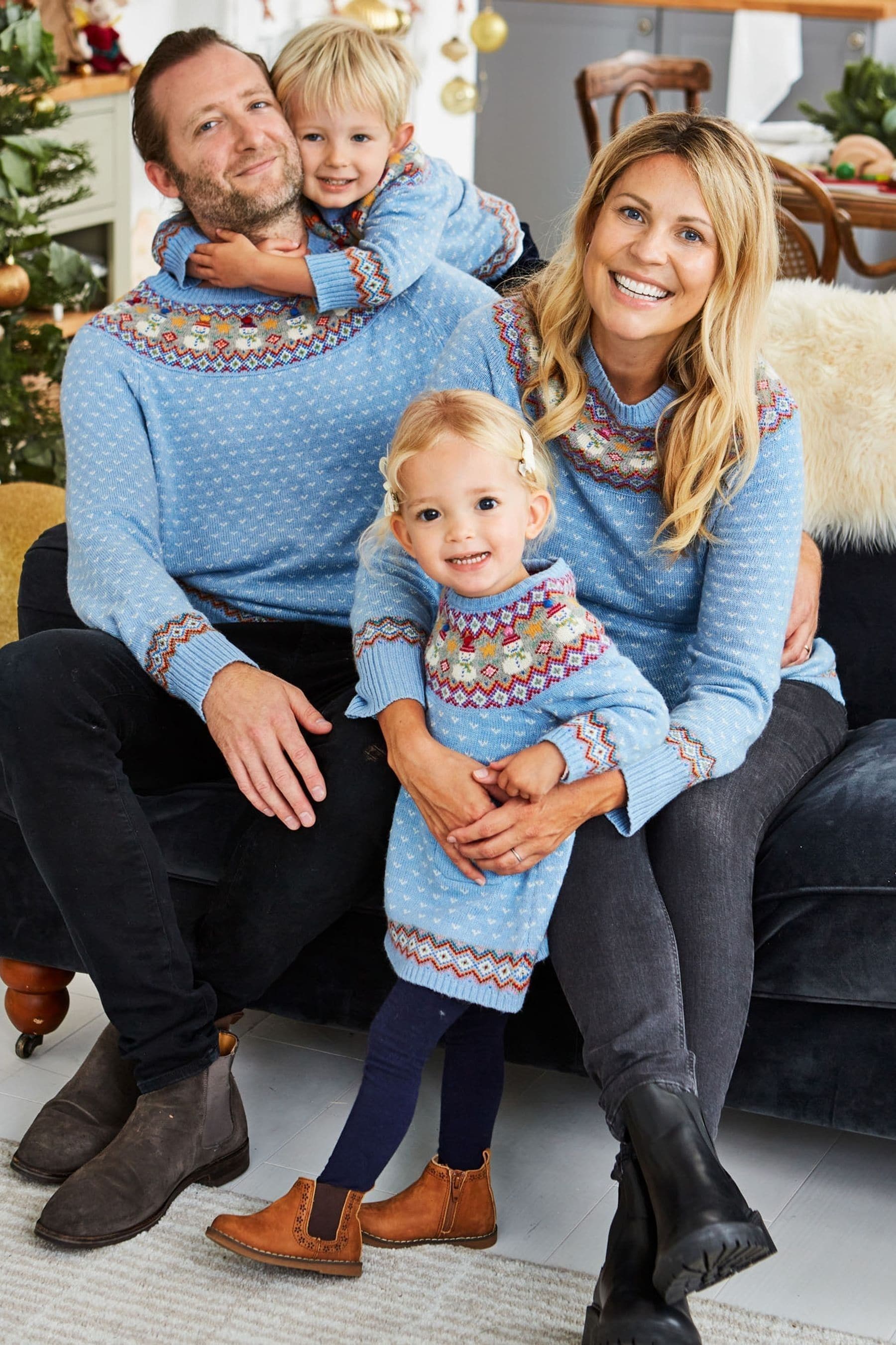 Blue JoJo Maman Bébé Cashmere Mix Snowman Fair Isle Maternity Jumper