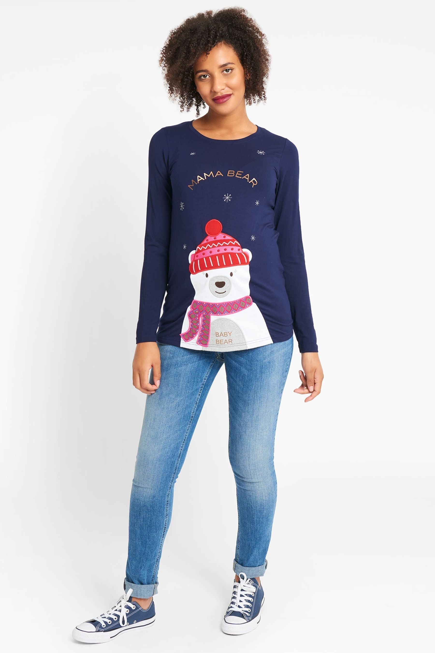 Navy JoJo Maman Bébé Mama Bear Christmas Maternity Top