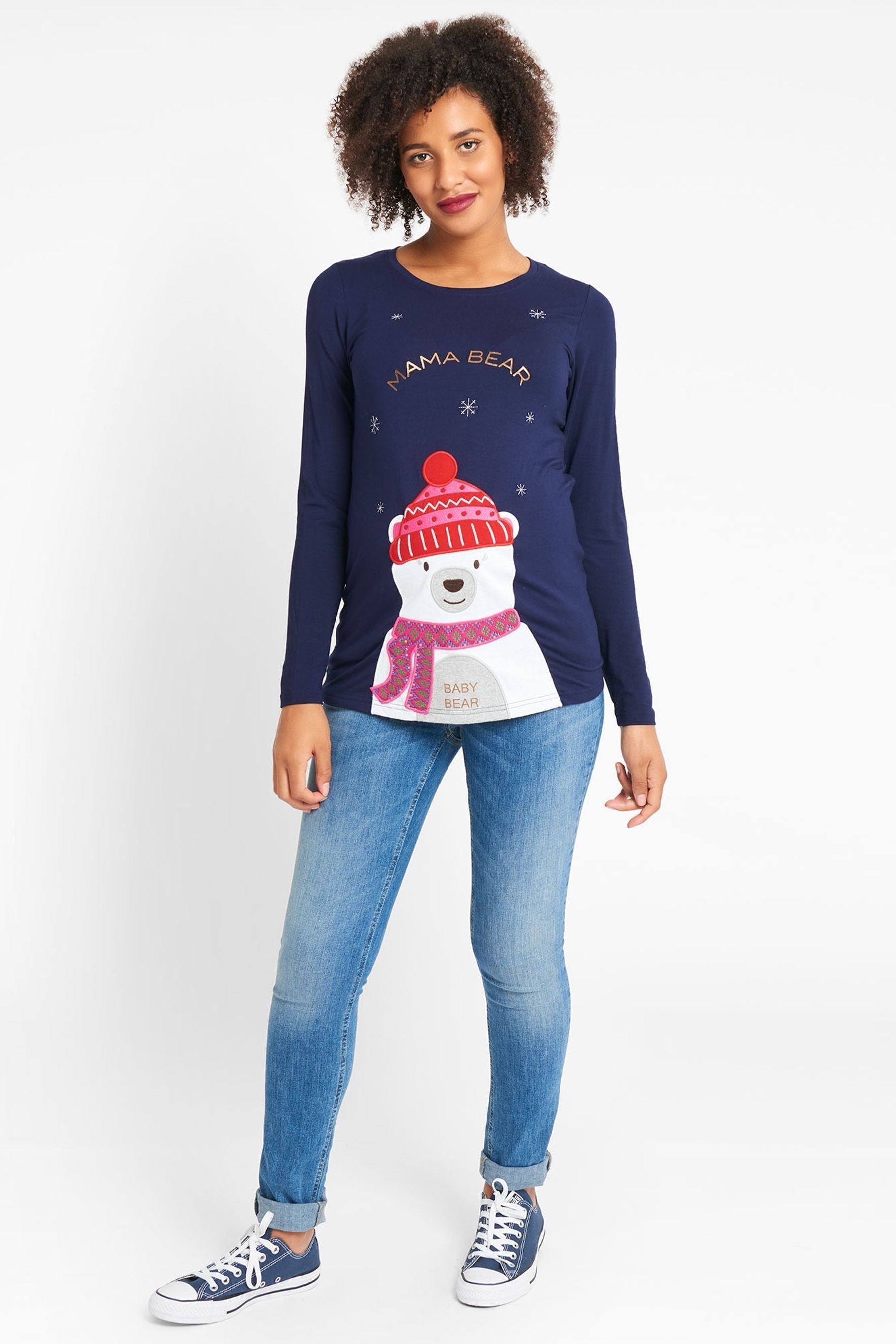 JoJo Maman Bébé Navy Mama Bear Christmas Maternity Top