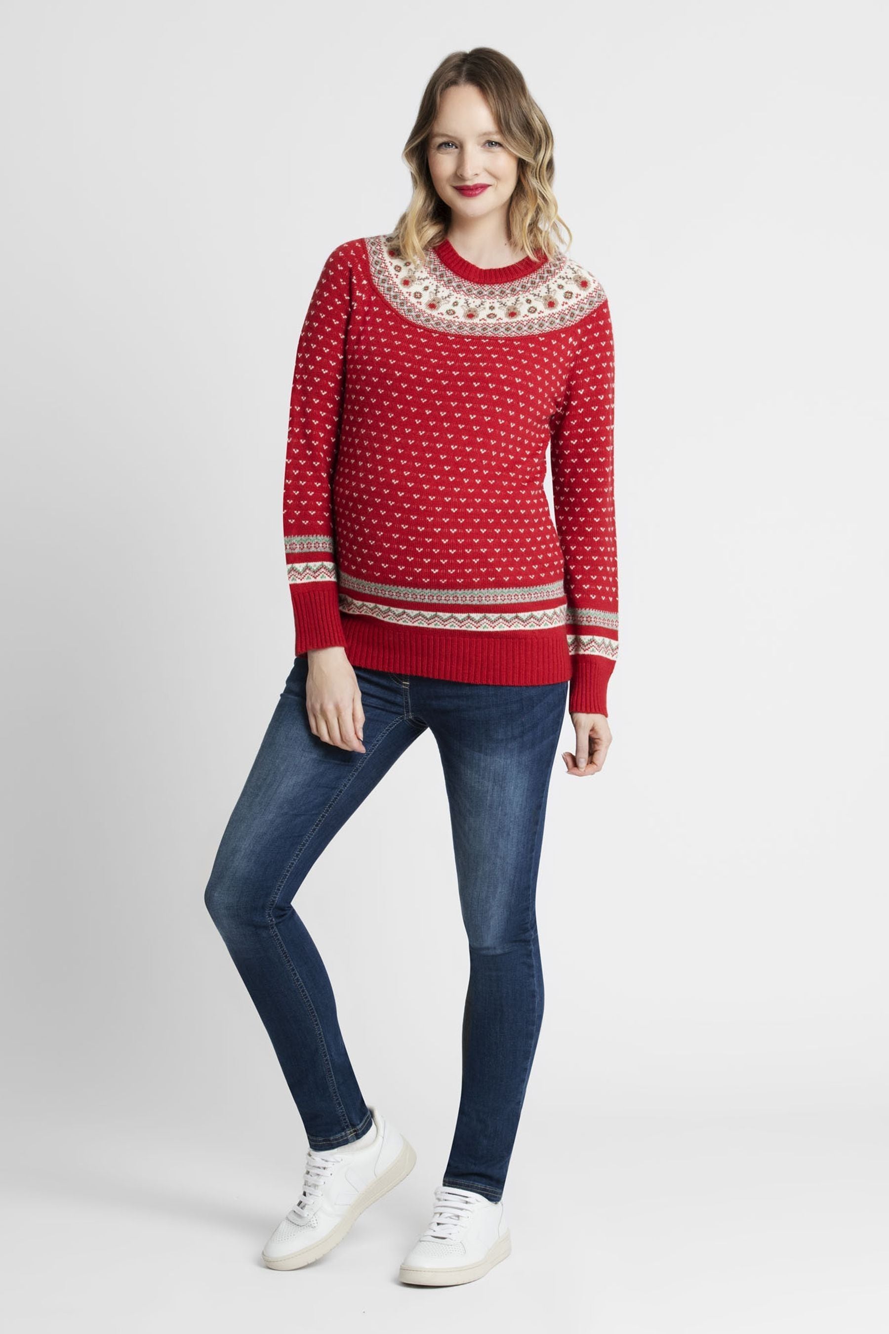 Red JoJo Maman Bébé Women's Reindeer Fair Isle Jumper