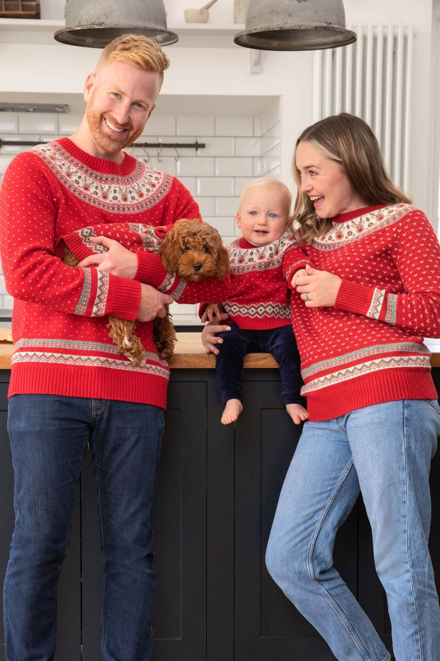 JoJo Maman Bébé Red Reindeer Fair Isle Pattern Jumper