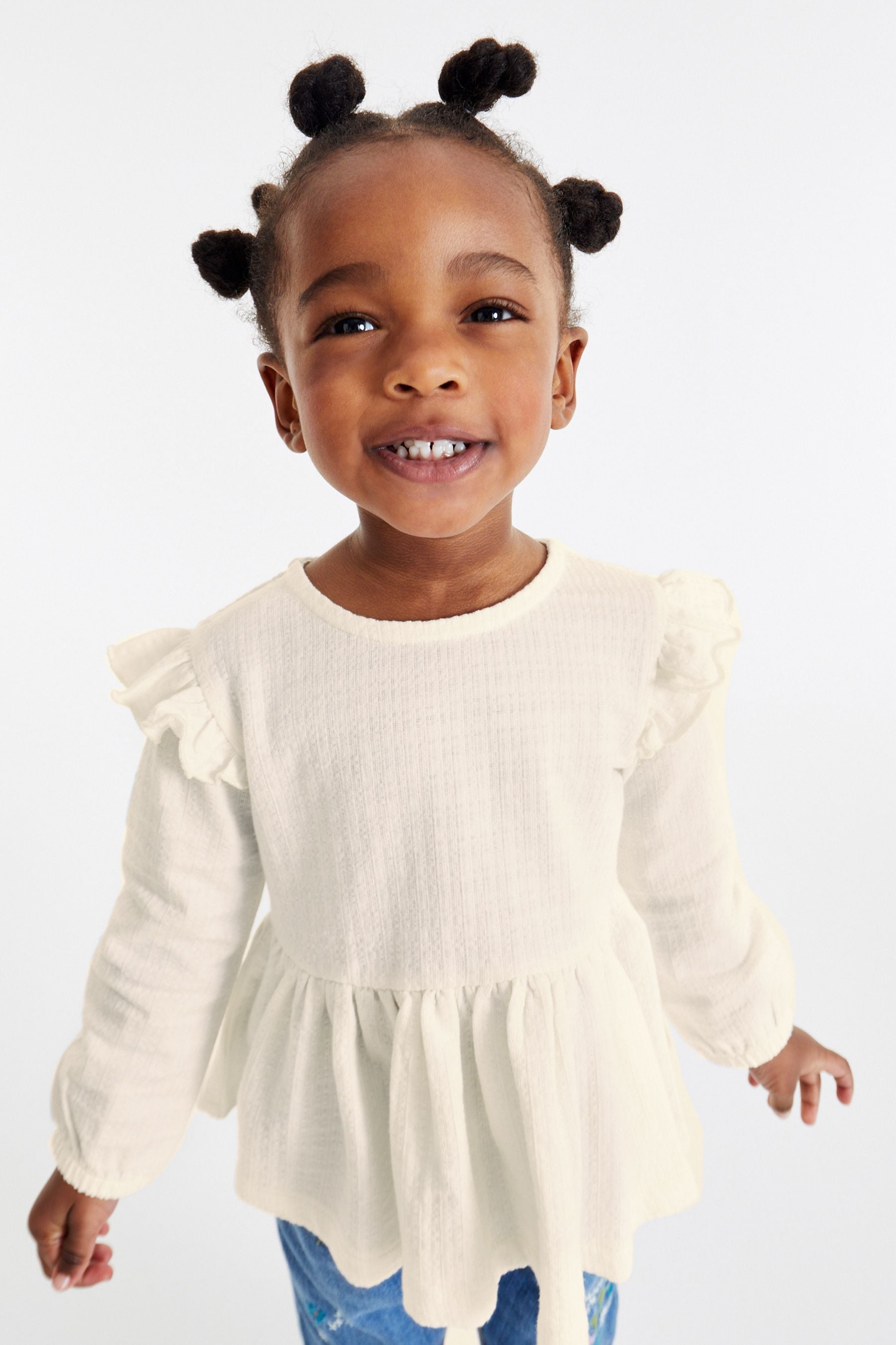 White Collar Frill Textured Blouse (3mths-7yrs)