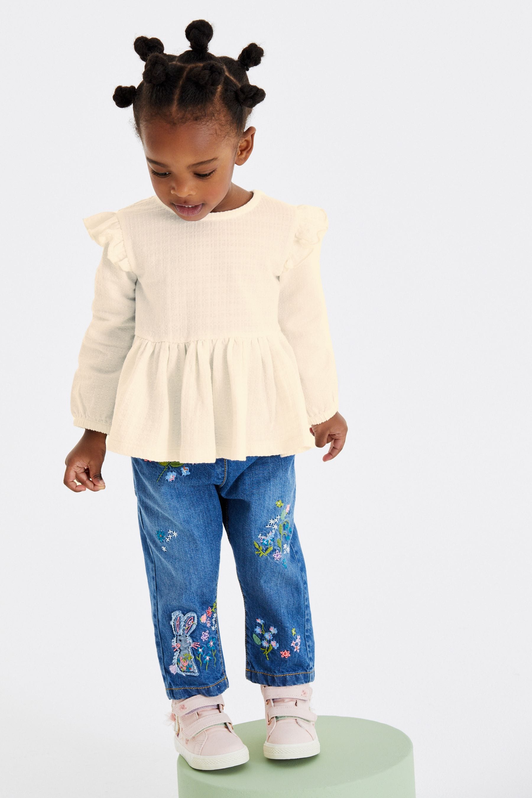 White Collar Frill Textured Blouse (3mths-7yrs)