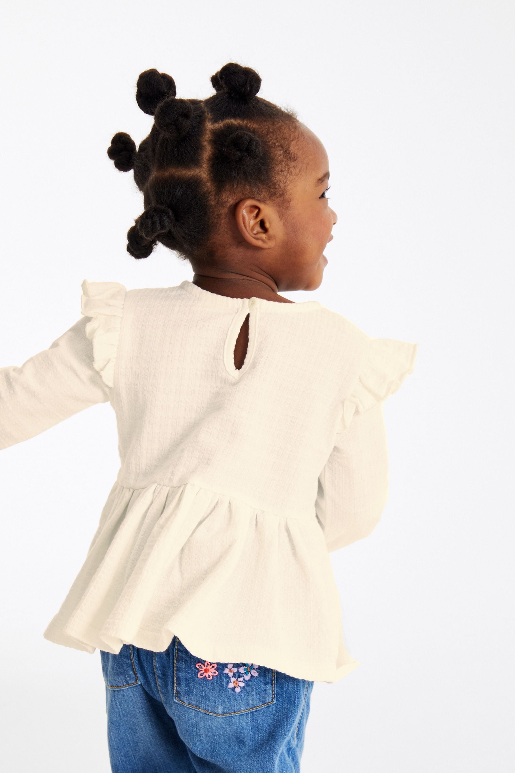 White Collar Frill Textured Blouse (3mths-7yrs)