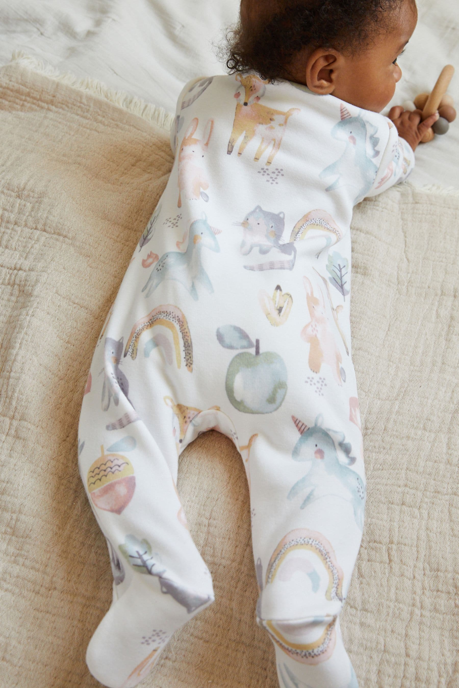 White Ground Fleece Lined Baby Sleepsuit