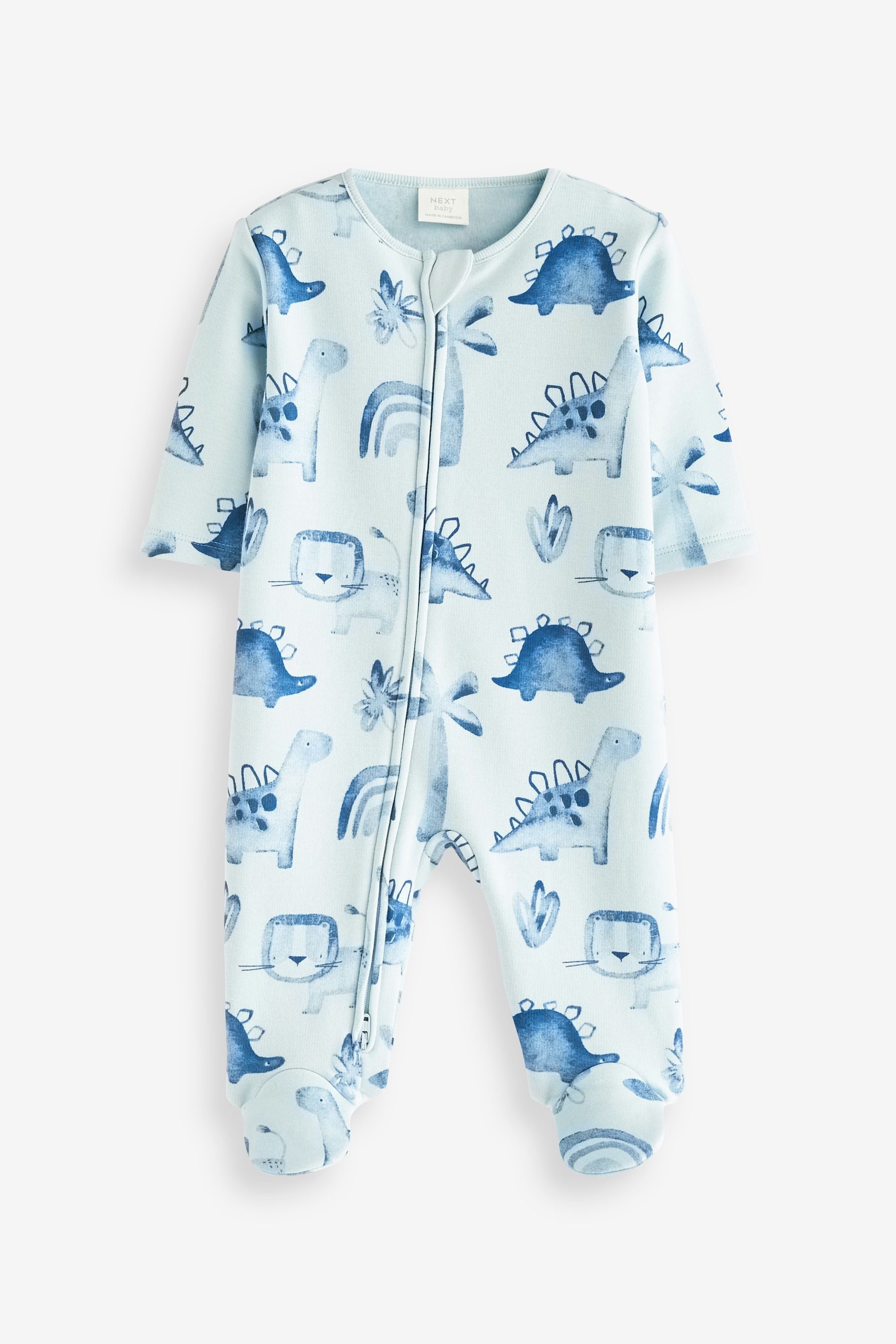 Blue Fleece Lined Baby Sleepsuit