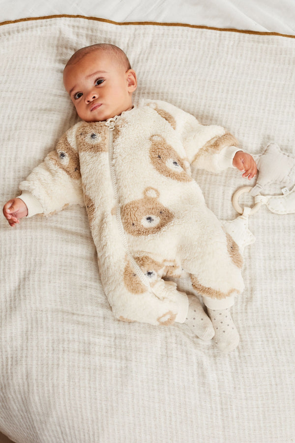 Ecru Cream Cosy Fleece Sleepsuit