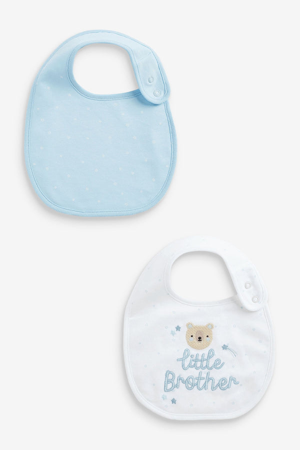 Blue/White Little Brother Baby 100% Cotton Bibs 2 Pack