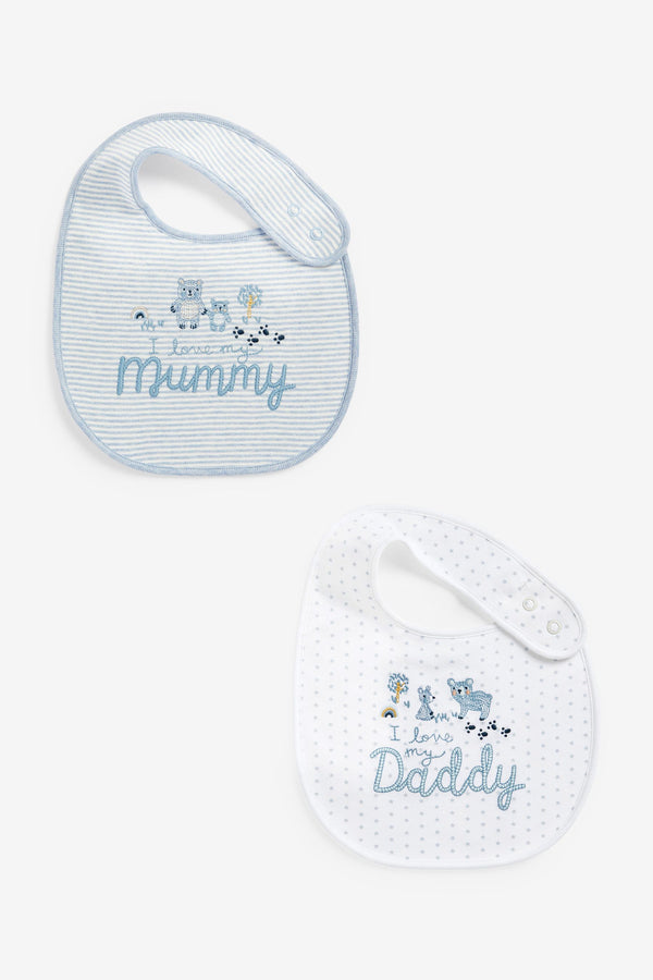 Blue Mummy/Daddy Baby 100% Cotton Bibs 2 Pack