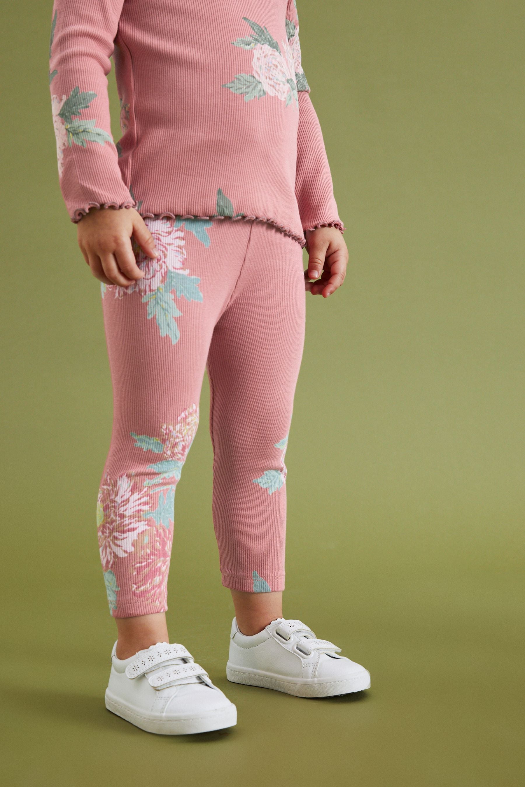 Pink Floral Rib Jersey Leggings (3mths-7yrs)