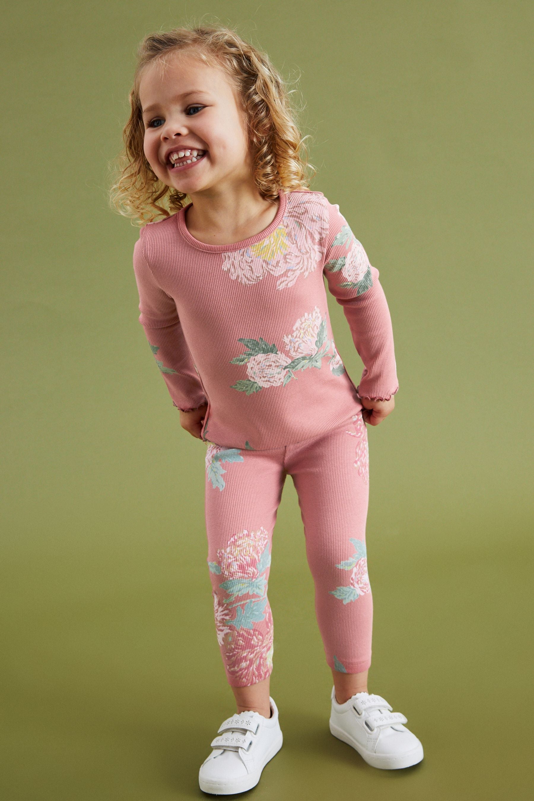 Pink Floral Rib Jersey Leggings (3mths-7yrs)