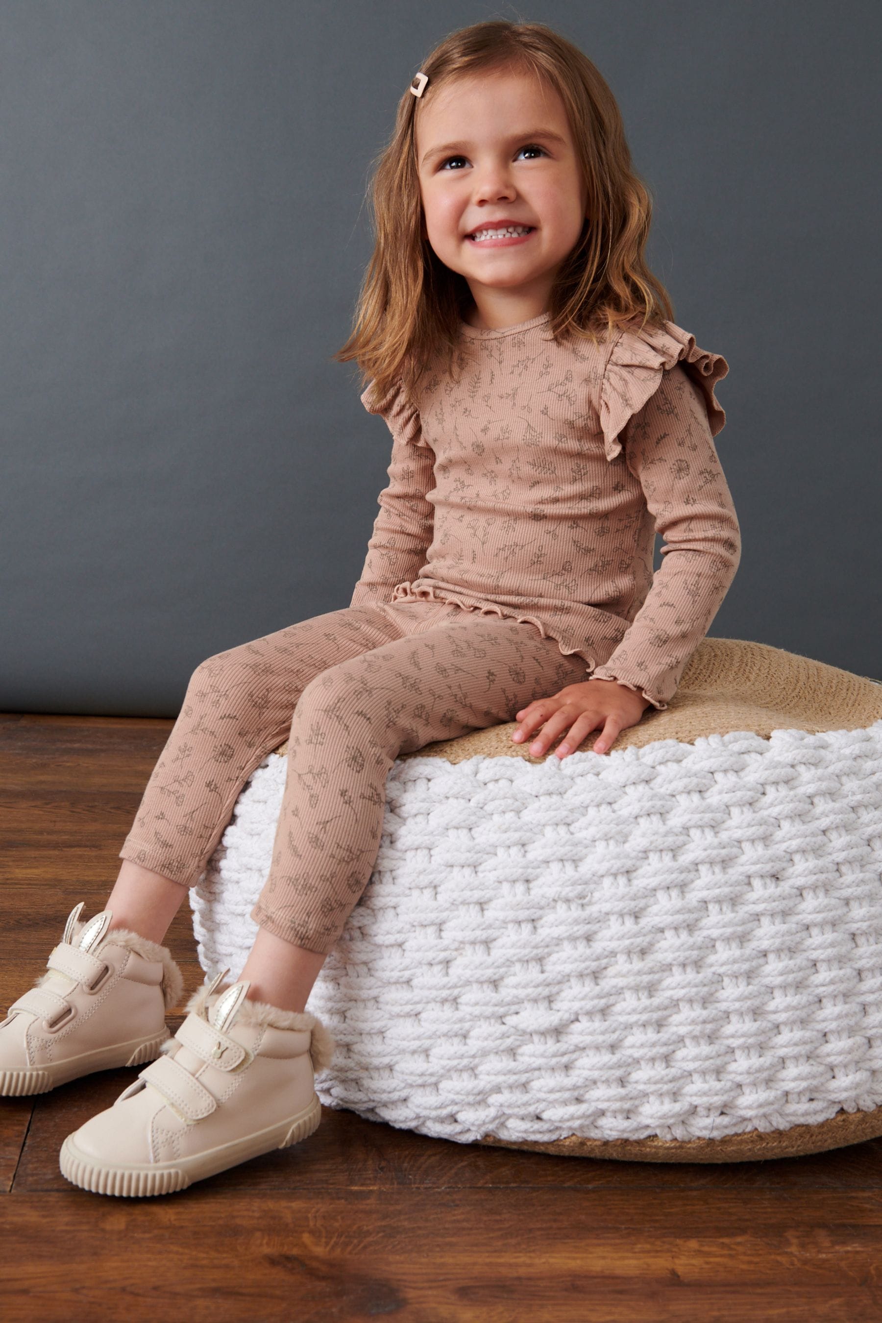 Brown Ditsy Rib Jersey Leggings (3mths-7yrs)