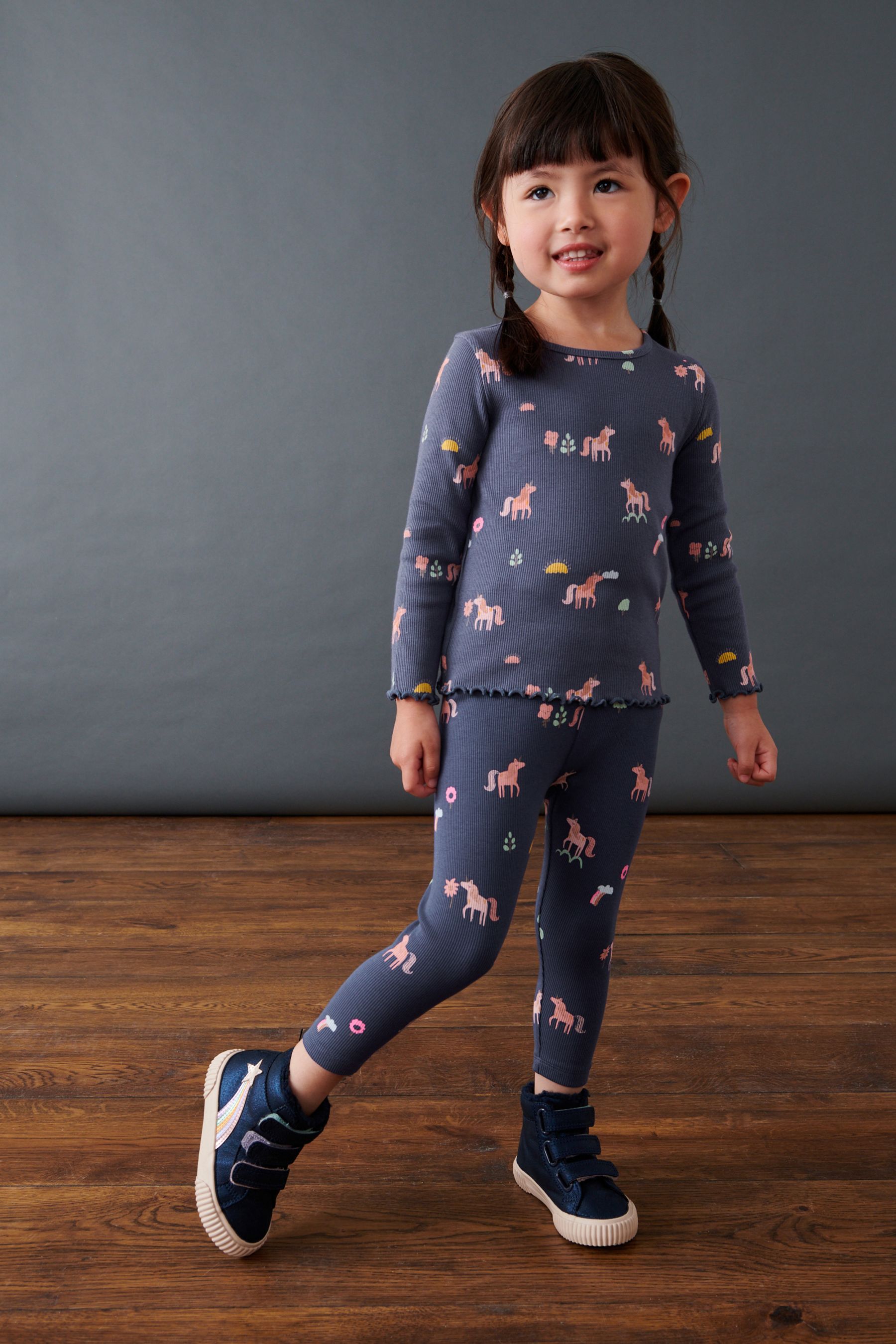 Navy Unicorn Rib Jersey Leggings (3mths-7yrs)