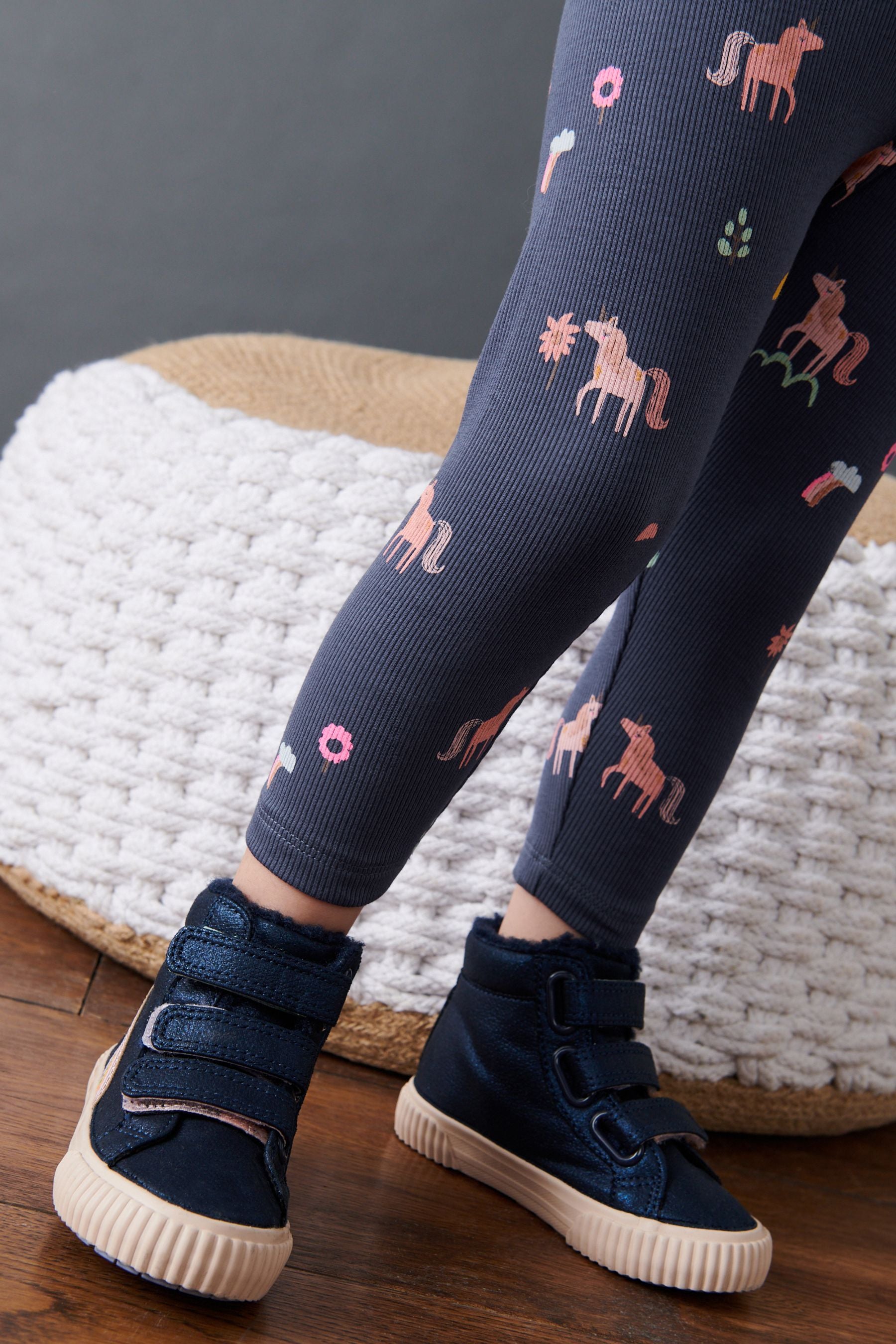 Navy Unicorn Rib Jersey Leggings (3mths-7yrs)