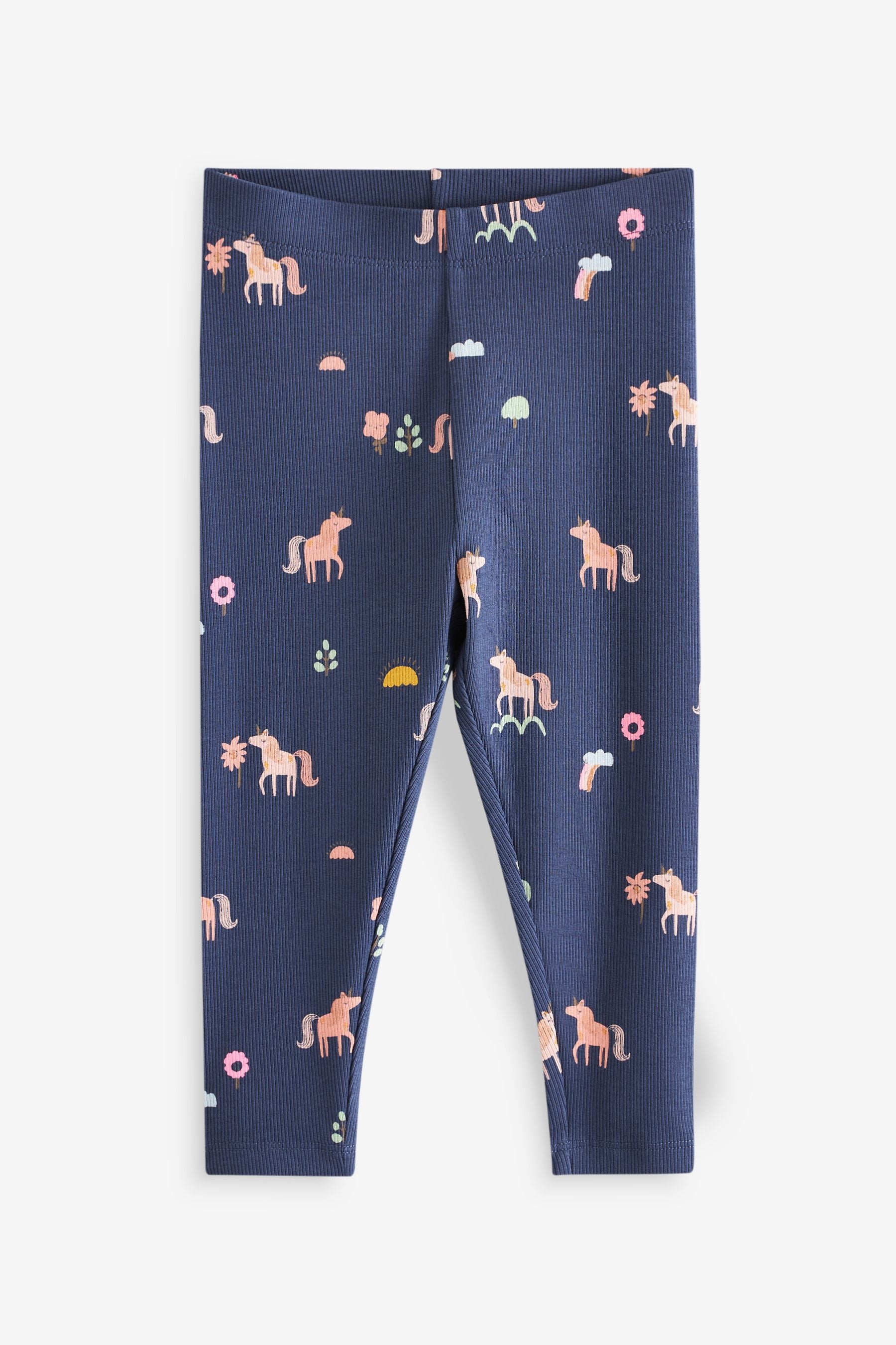 Navy Unicorn Rib Jersey Leggings (3mths-7yrs)