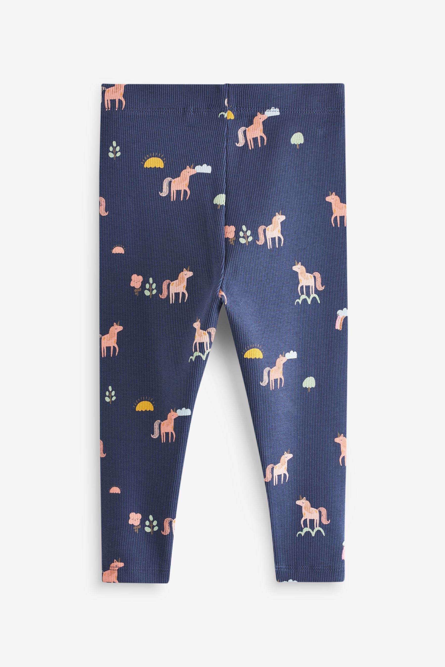 Navy Unicorn Rib Jersey Leggings (3mths-7yrs)