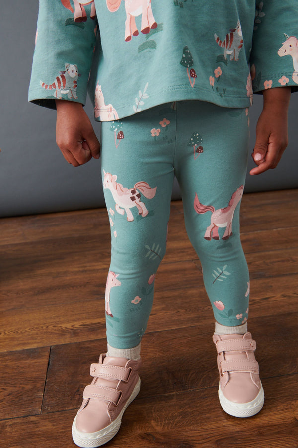 Green Unicorn Printed Jersey Leggings (3mths-7yrs)