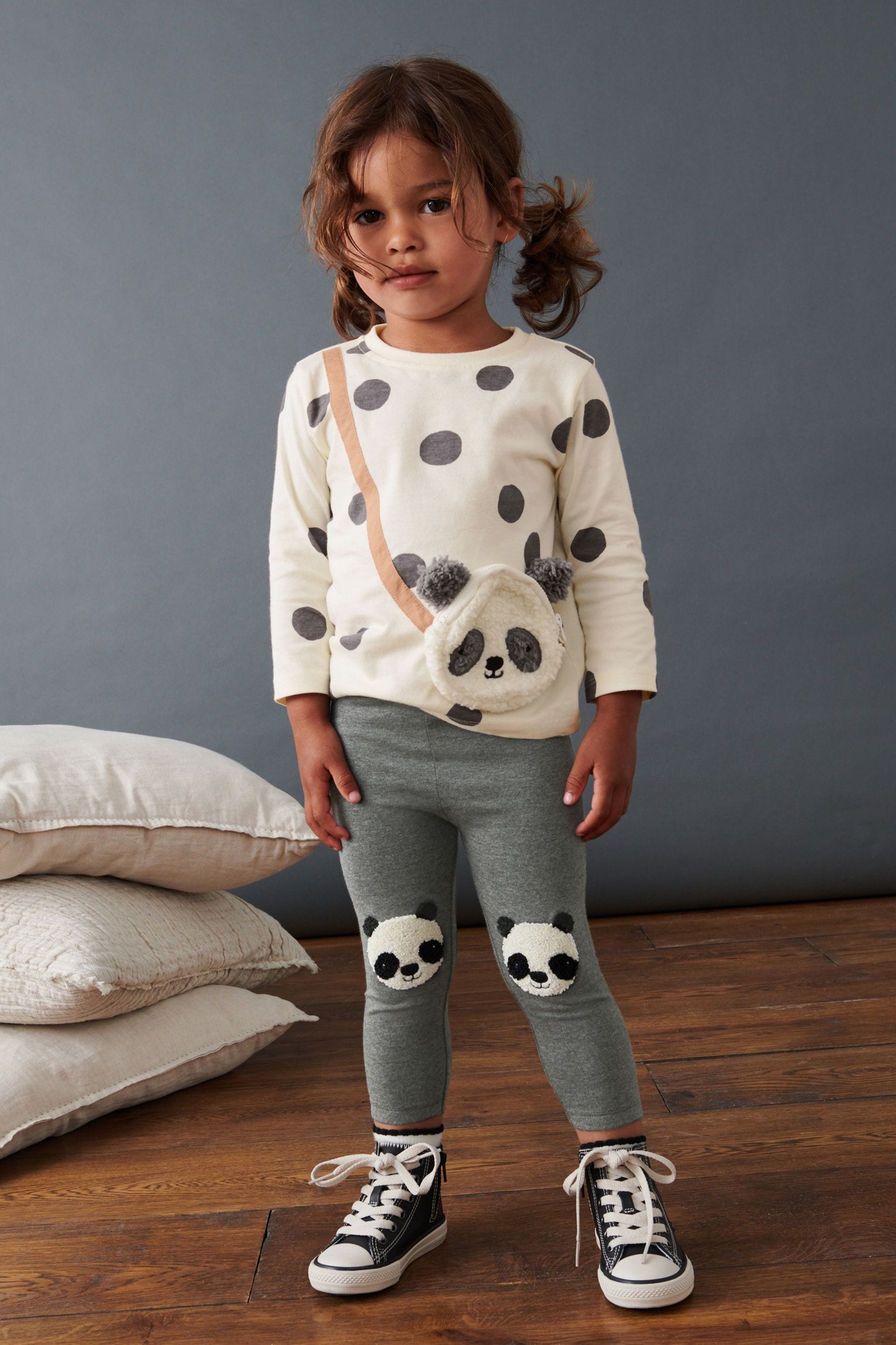 Grey Panda Embroidered Leggings (3mths-7yrs)